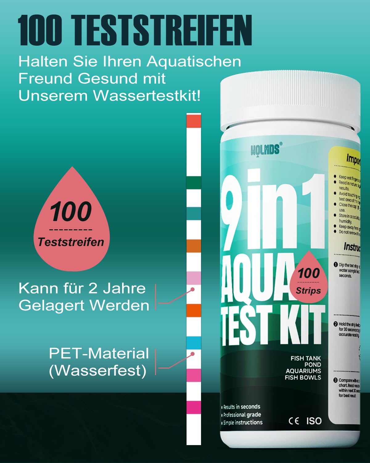 Thumbnail 5 de Wolmds 9‑in‑1 Aquarium Teststreifen 100er
