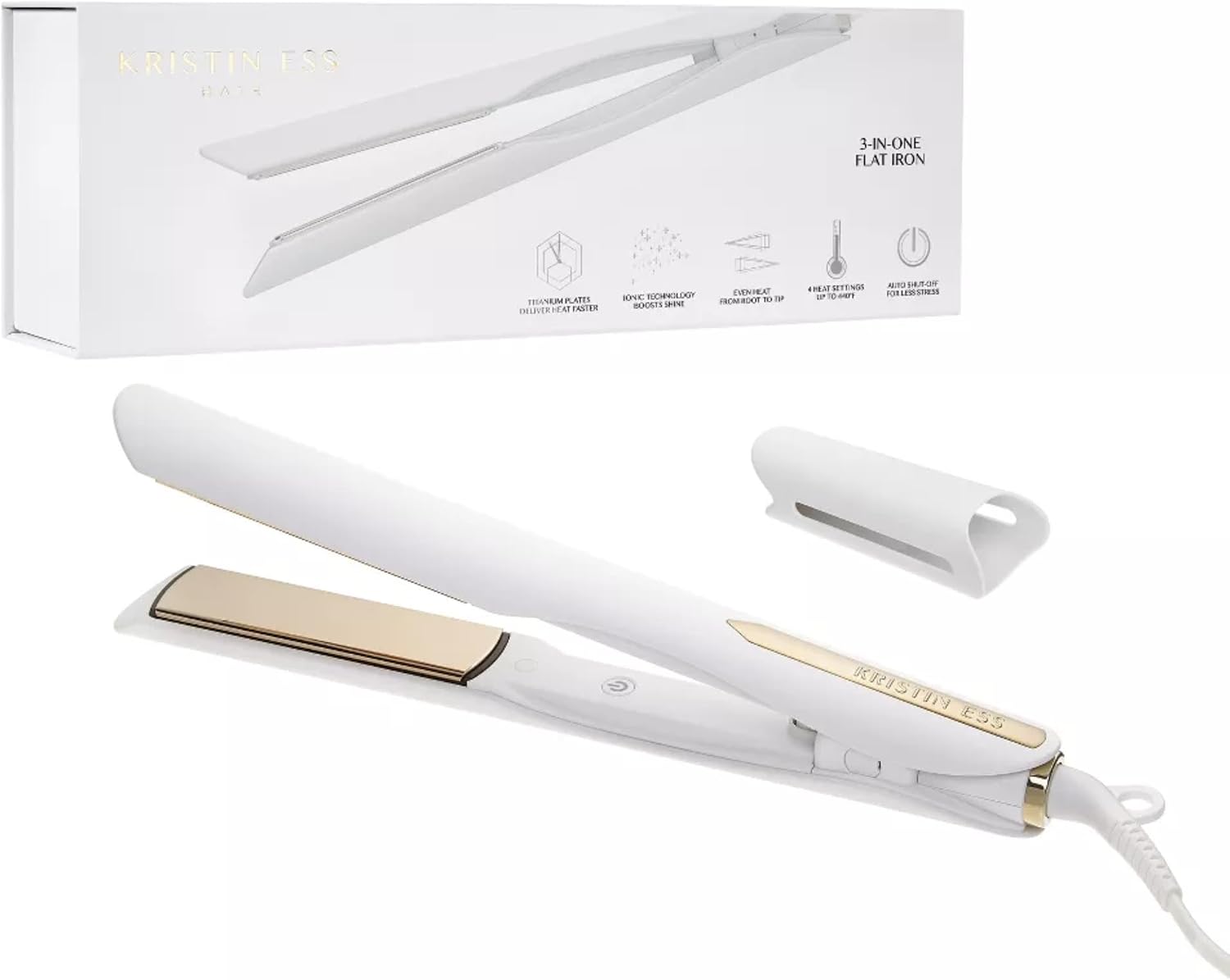 Detalle de Kristin Ess 3-in-One Titanium Hair Straightener, Curl & Wave Combo (1.25") — 440°F, Dual Voltage, Travel Cap