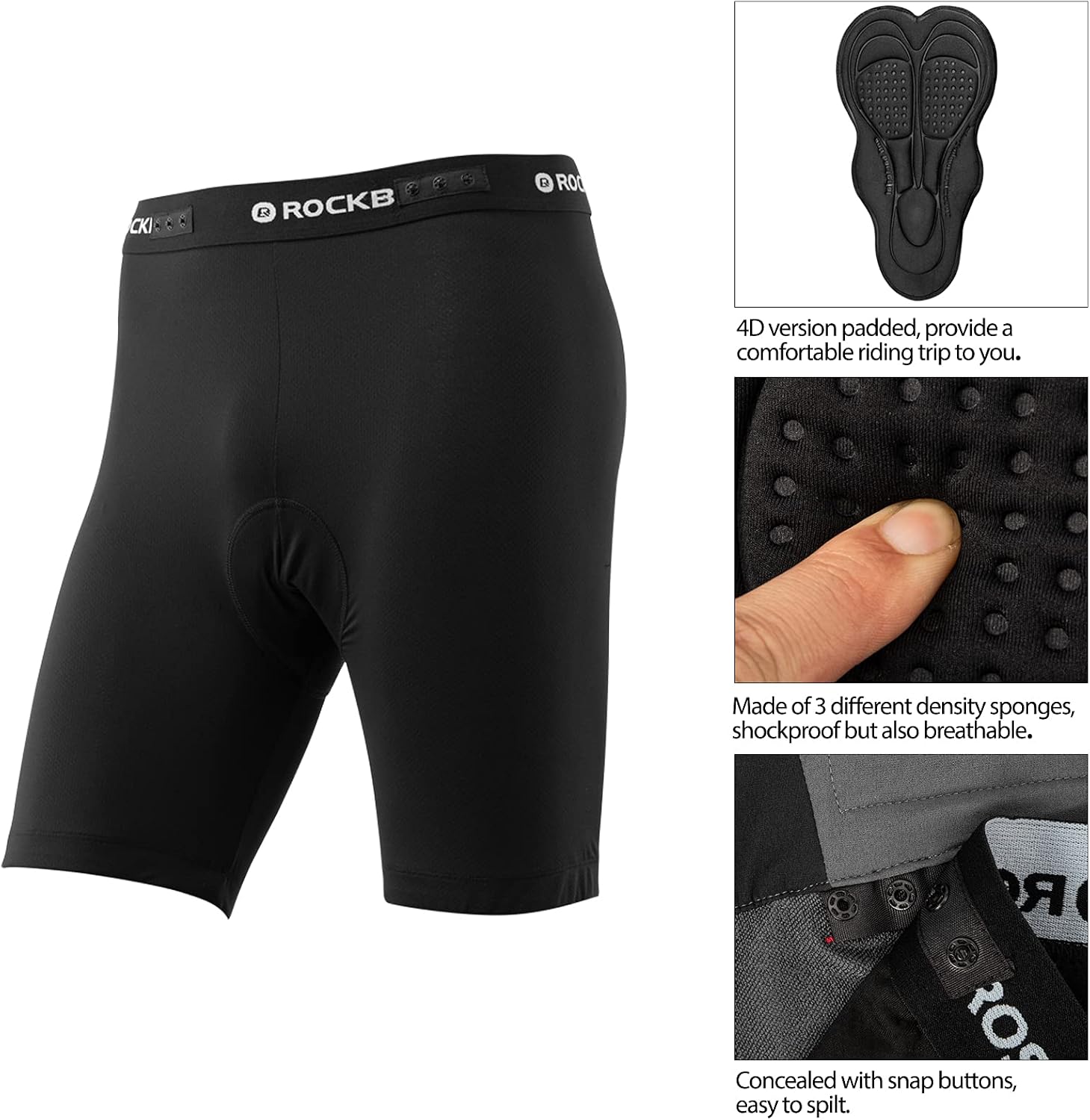 Thumbnail 3 de ROCKBROS Pantaloncini MTB da uomo con imbottitura 4D e fascia 2 in 1