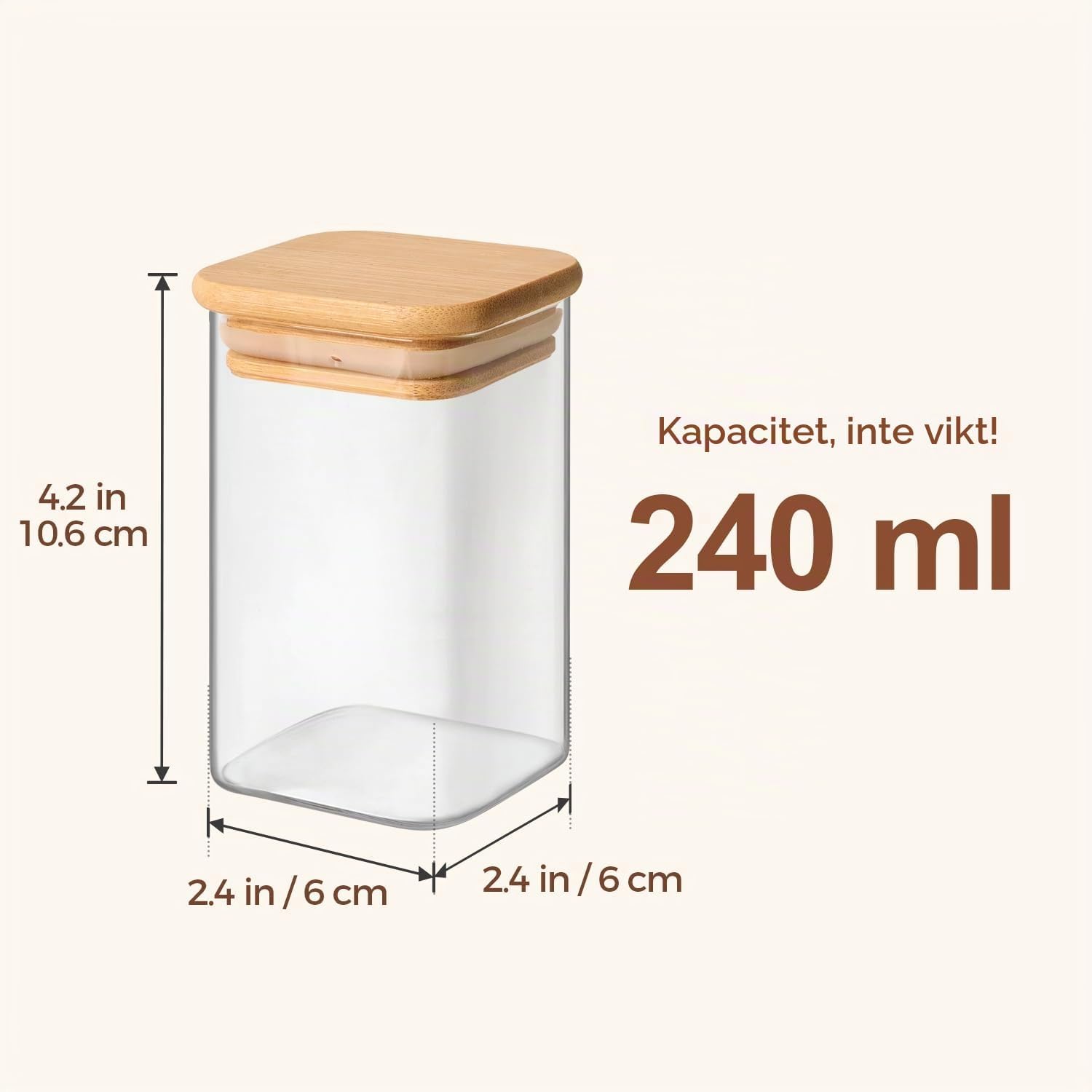Detalle de ComSaf kryddburkar i glas, 240 ml, 6-pack med bambulock och fyrkantig form