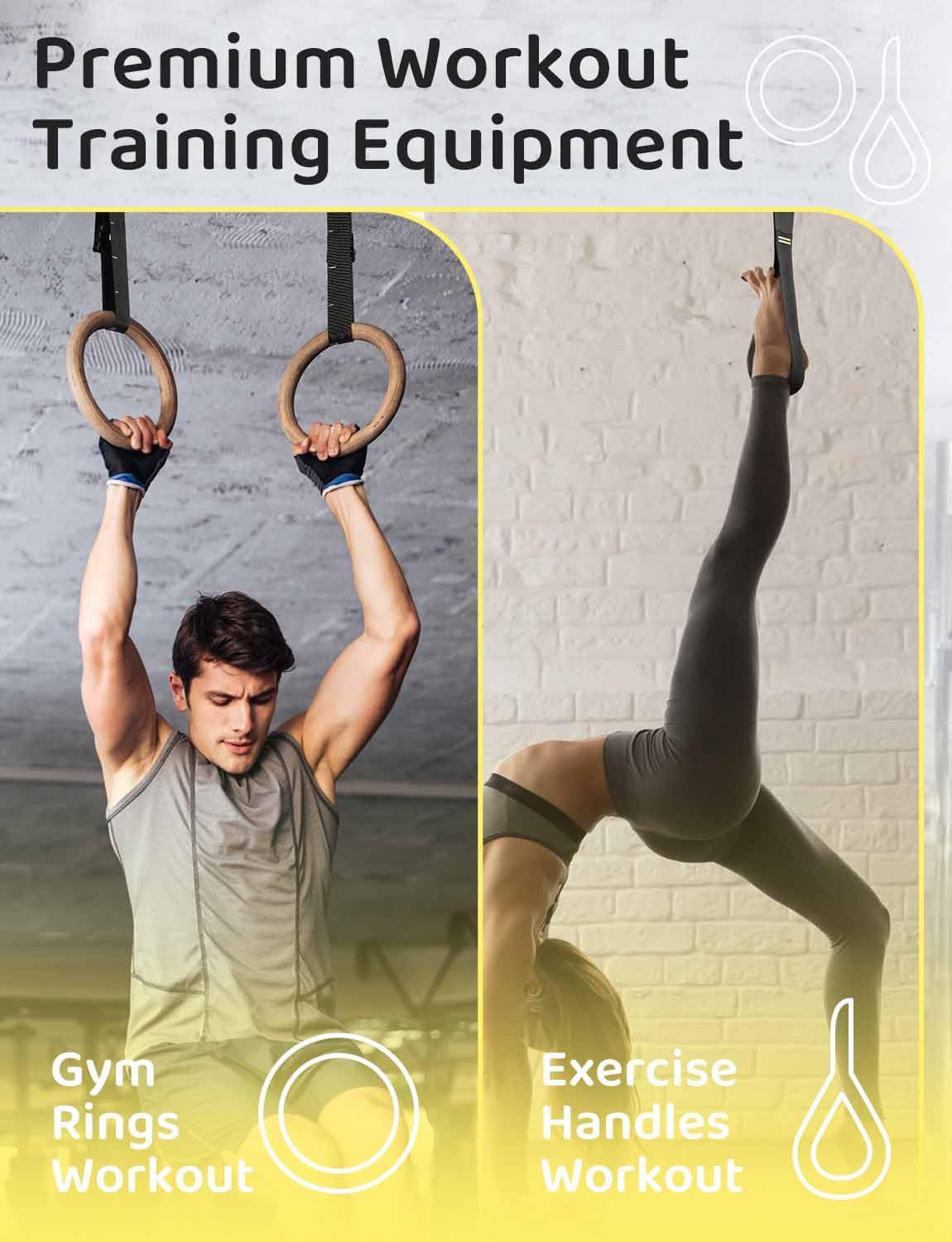 Thumbnail 6 de GHB TPL-95 Wooden Gymnastic Rings, 1.25-Inch Birch Rings, Adjustable Straps
