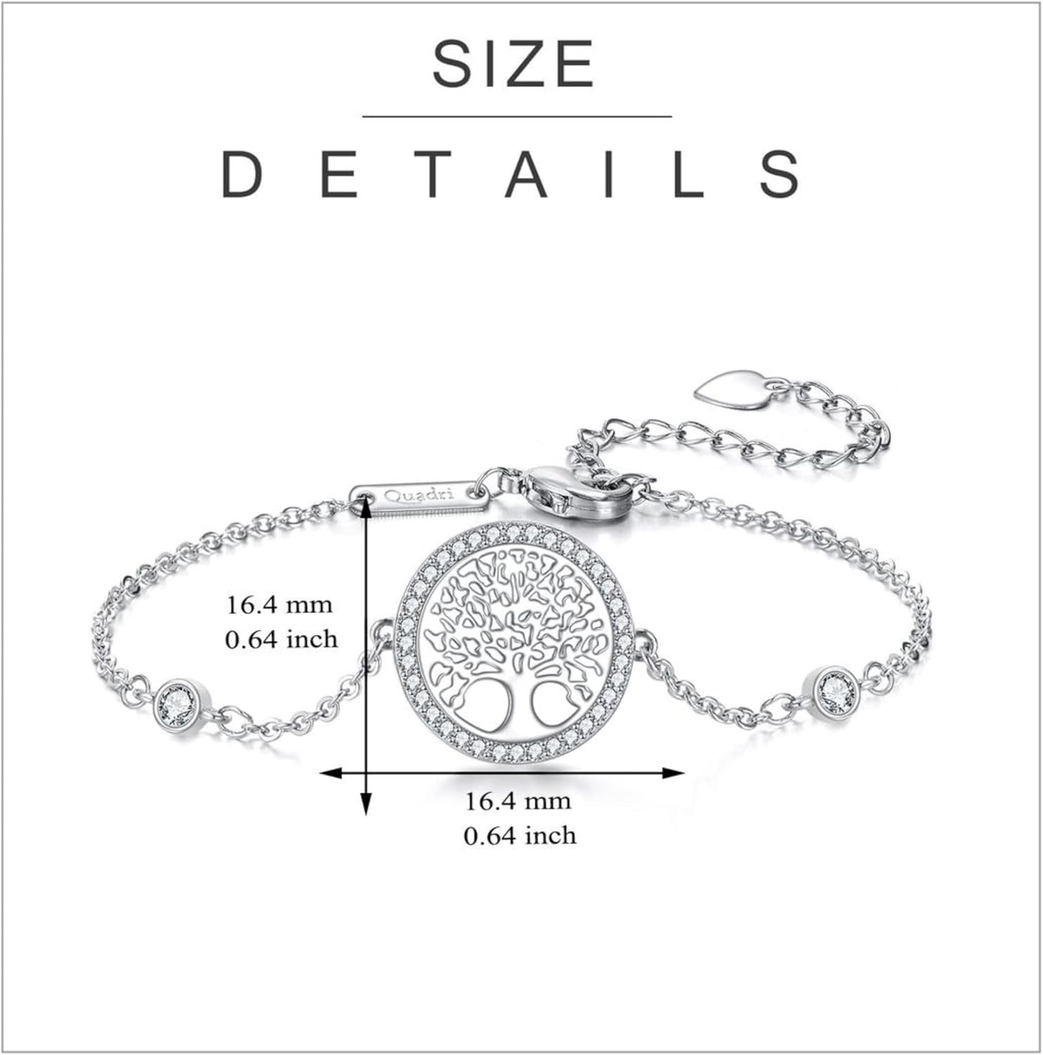 Detalle de QUADRI Armband Damen Baum des Lebens Symbol mit Zirkonia – handgefertigt in Italien, 18,3 cm + 2 cm Verlängerung