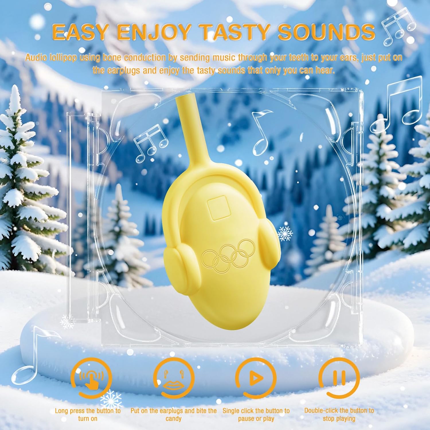 Detalle 2 de AMOS Musik-Lutscher Audio Lollipop (1 Stück, Orange) – zuckerfrei, glutenfrei, einzeln verpackt
