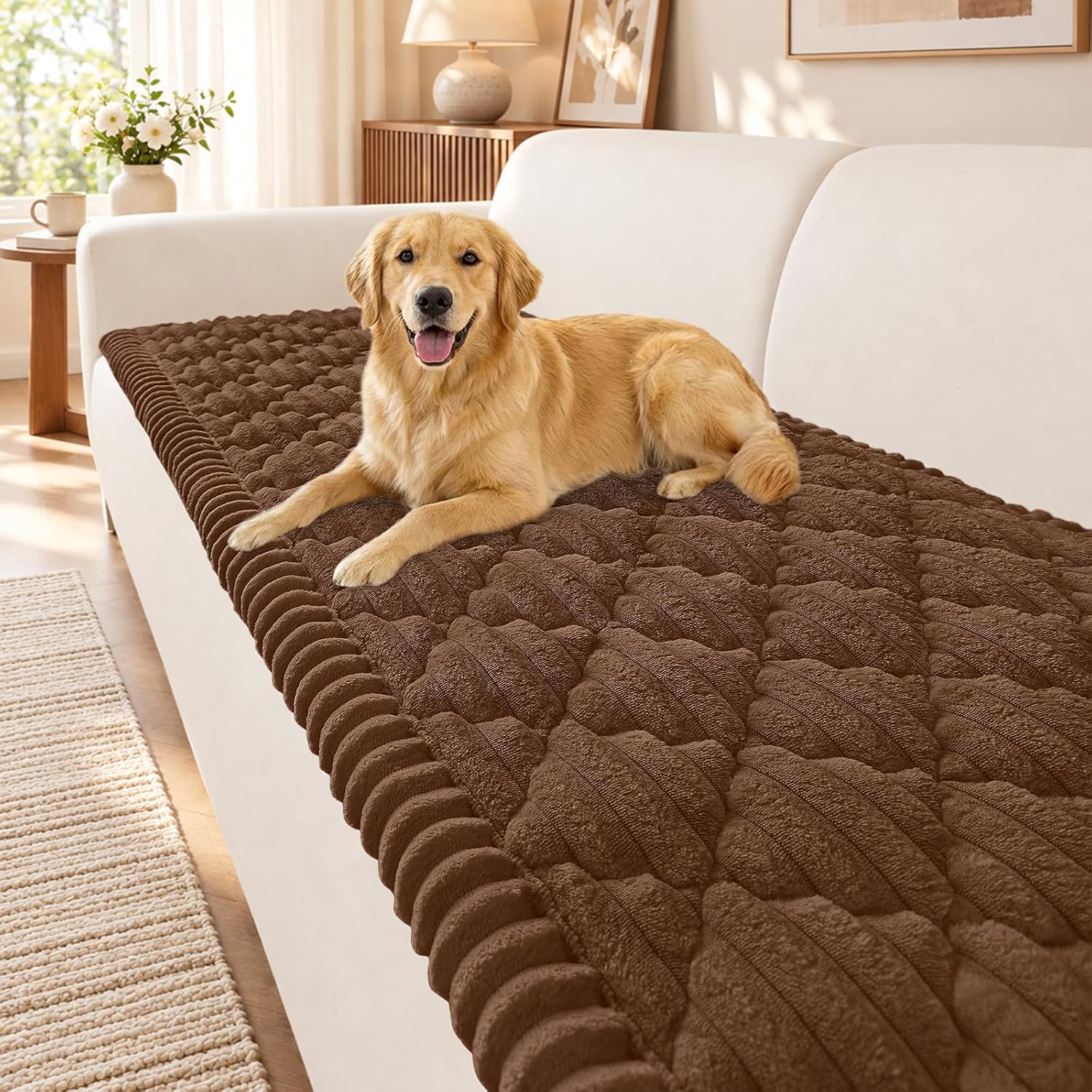Detalle de Smiry Pet Couch Covers for Dogs (Chocolate, 27.6" x 70.9") — washable, non-slip sofa slipcover