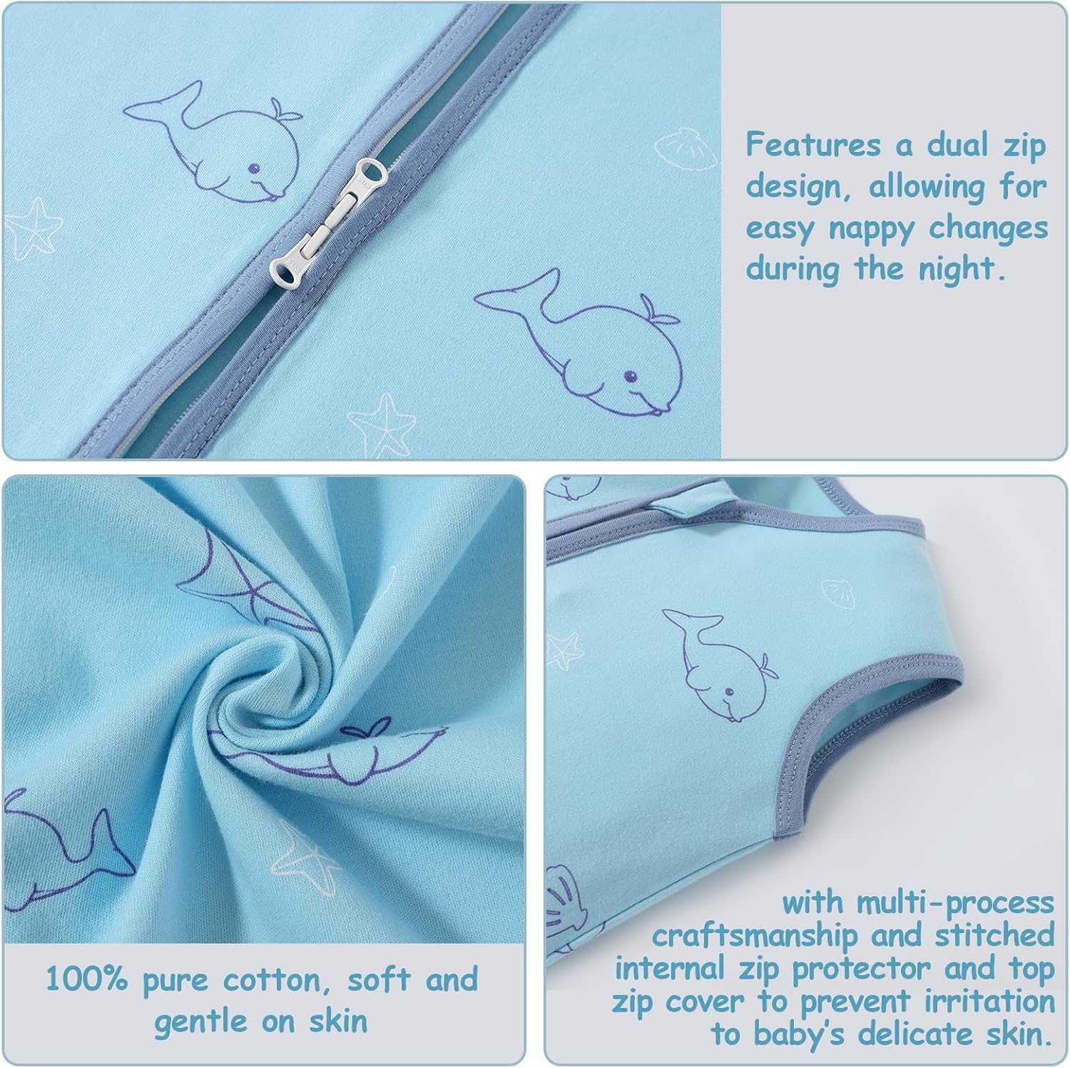 Thumbnail 2 de PewinGo Baby Schlafsack 0.5 TOG – 2er-Set aus 100% Baumwolle, Neugeborene 0–6 Monate, dualer Reißverschluss