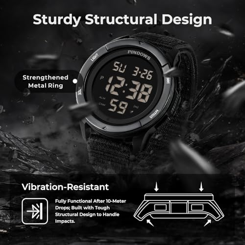 Thumbnail 6 de PINDOWS Herren Digitaluhr – Militär, Outdoor & Sport, 50 m Wasserdicht