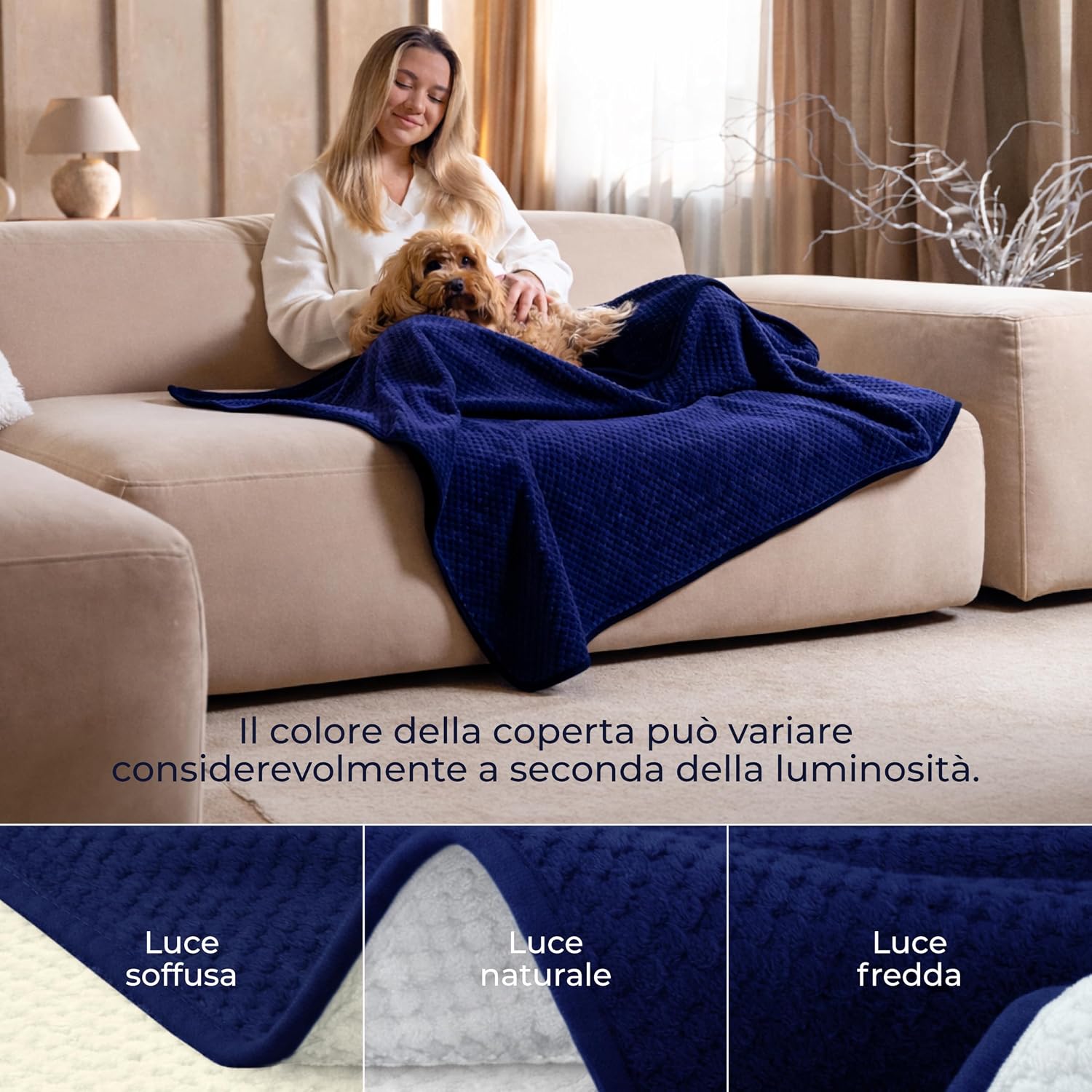 Thumbnail 3 de Dreamzie Coperta Impermeabile per Cani 80x100 cm – Copridivano impermeabile, reversibile e lavabile in lavatrice (Blu navy)