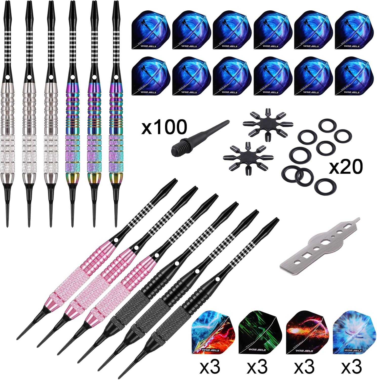 Detalle 2 de WIN.MAX Flechette pointe plastique – set de 12 fléchettes (100 pointes) pour cible électronique