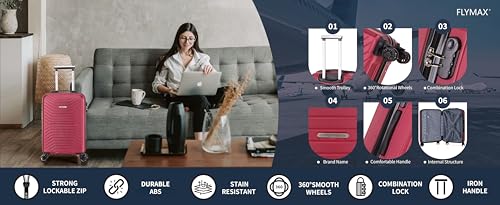 Detalle de Flymax 56x45x25 Cabin Bag Carry-On Suitcase (57 Litre) with 3 Digit Lock, 4-Wheel ABS Hard Shell