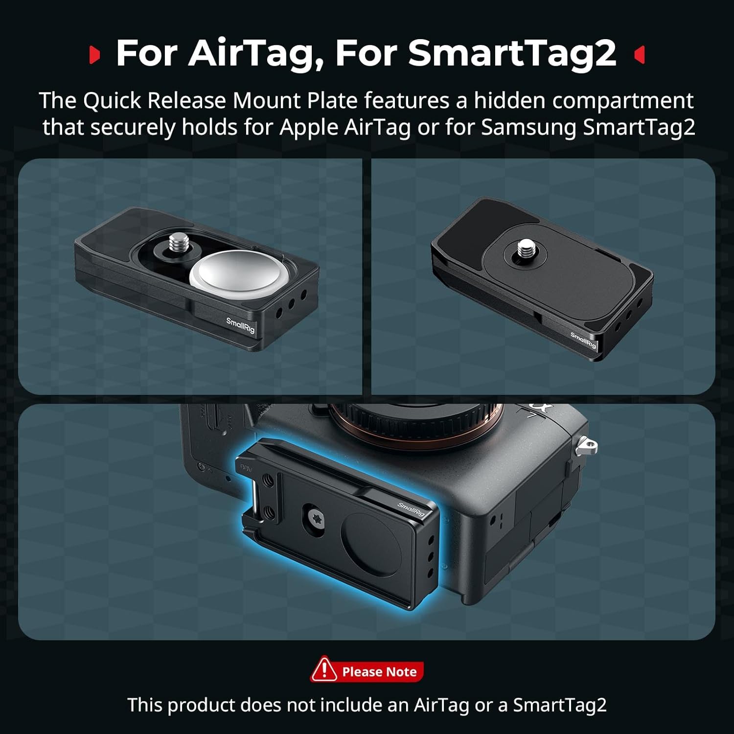 Detalle de SMALLRIG Plaque de Montage Universelle MD5422 – AirTag / SmartTag2, fixation rapide Arca-Swiss pour appareil photo