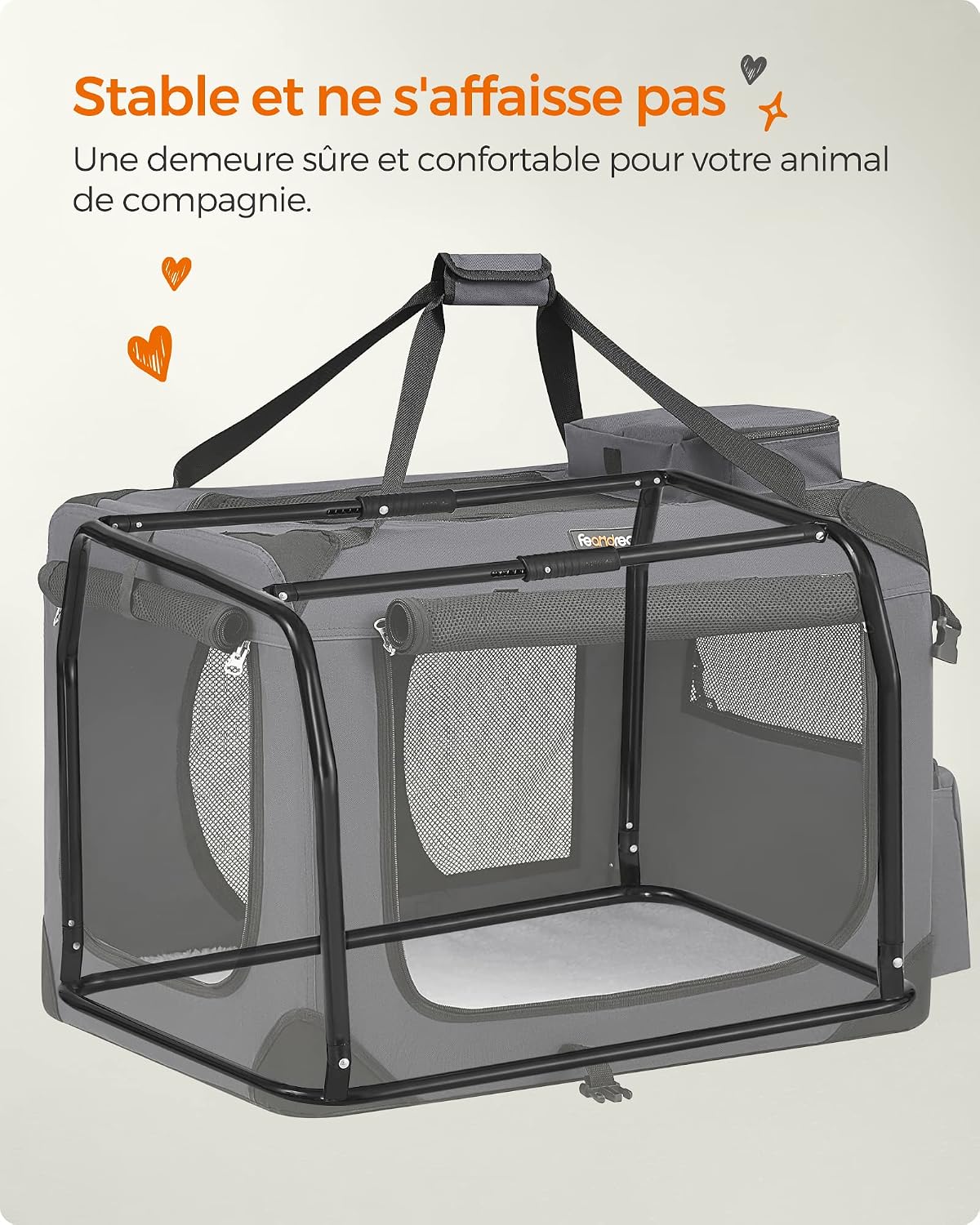 Thumbnail 6 de Feandrea Sac Transport pour Chat et Chien – Caisse pliable en Oxford, cadre métal, 70 × 52 × 52 cm (Gris)