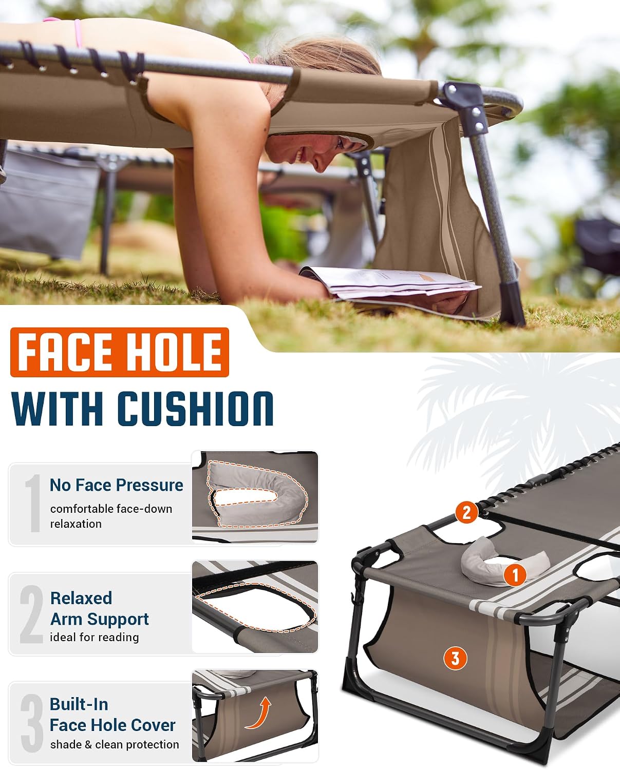 Thumbnail 3 de KingCamp Sun Lounger with Face Hole (up to 180 kg) – 5-position folding tanning chair for garden and beach