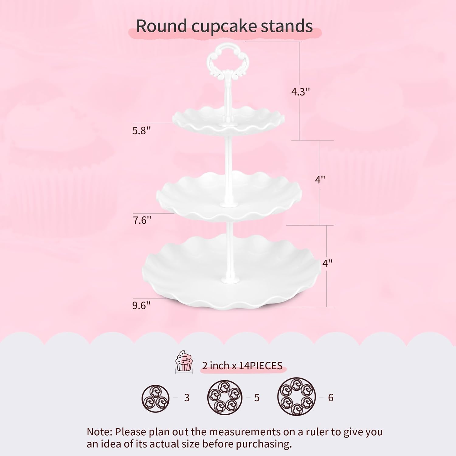 Detalle 2 de NWK Pack of 10 Cake Stand Set (Two-Tier & Three-Tier Cupcake Stands + Appetizer Trays) in White