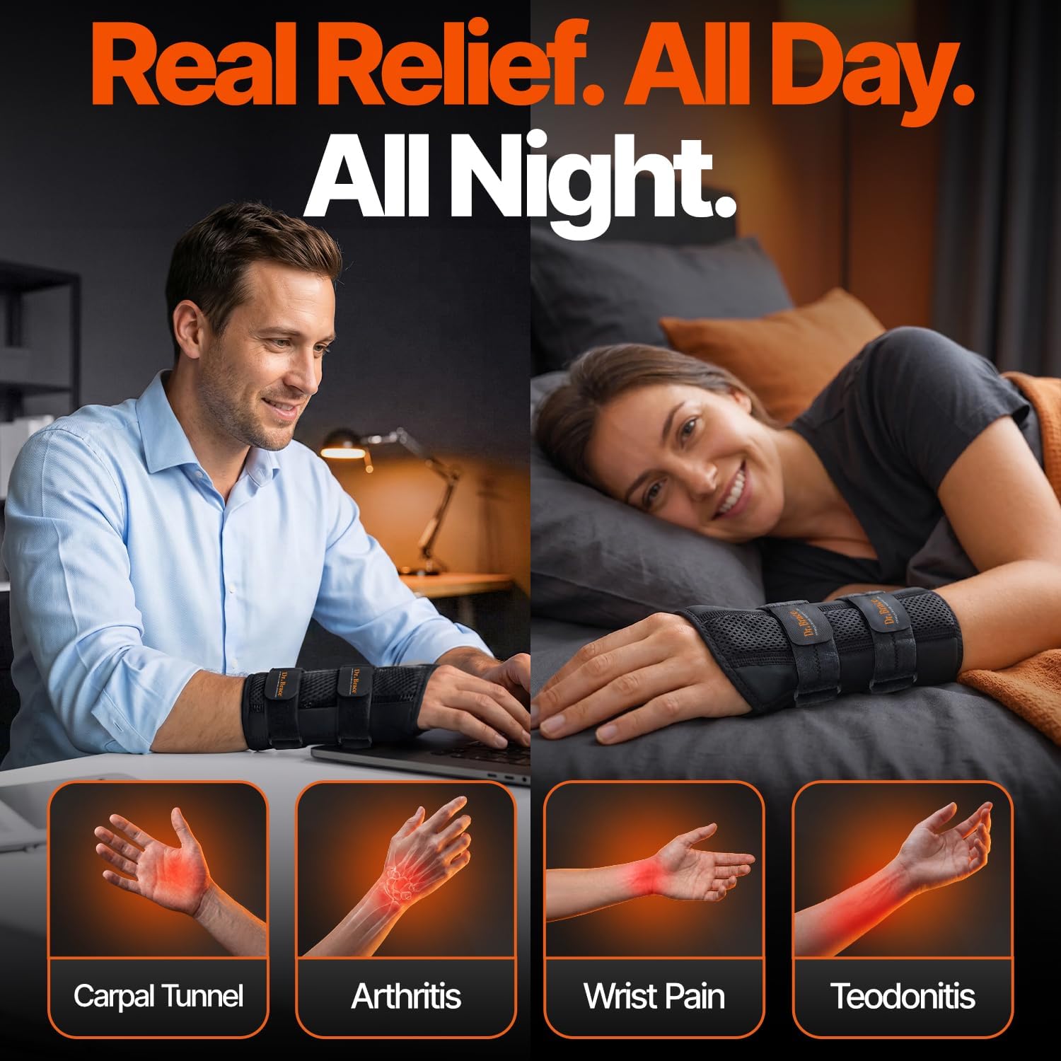 Detalle de DR. BRACE Adjustable Wrist Brace, L/XL Right Hand, Double Splints & Cushion