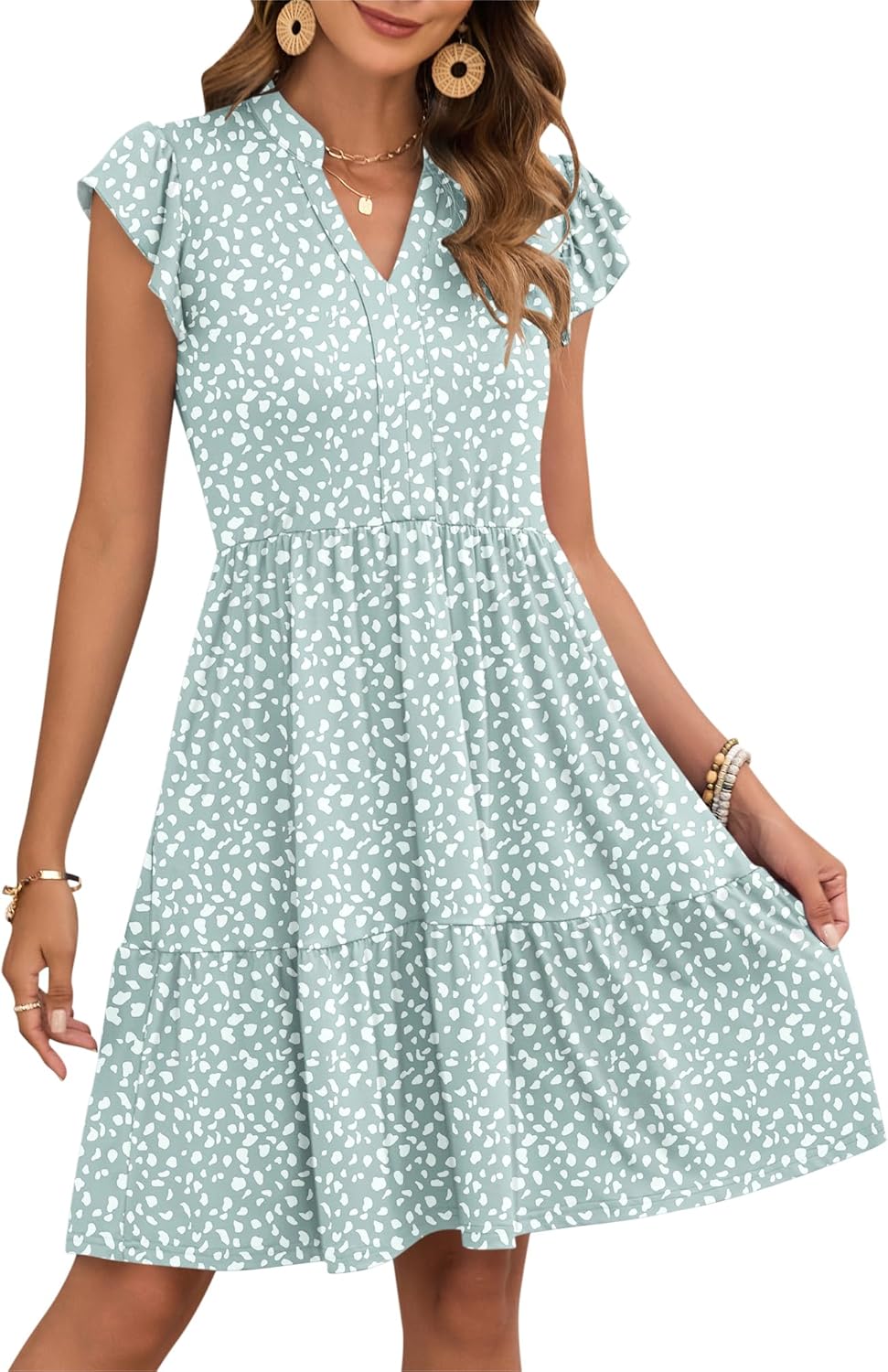 Thumbnail 1 de AUSELILY Damen Sommerkleid mit V-Ausschnitt, Rüschenärmeln und Taschen