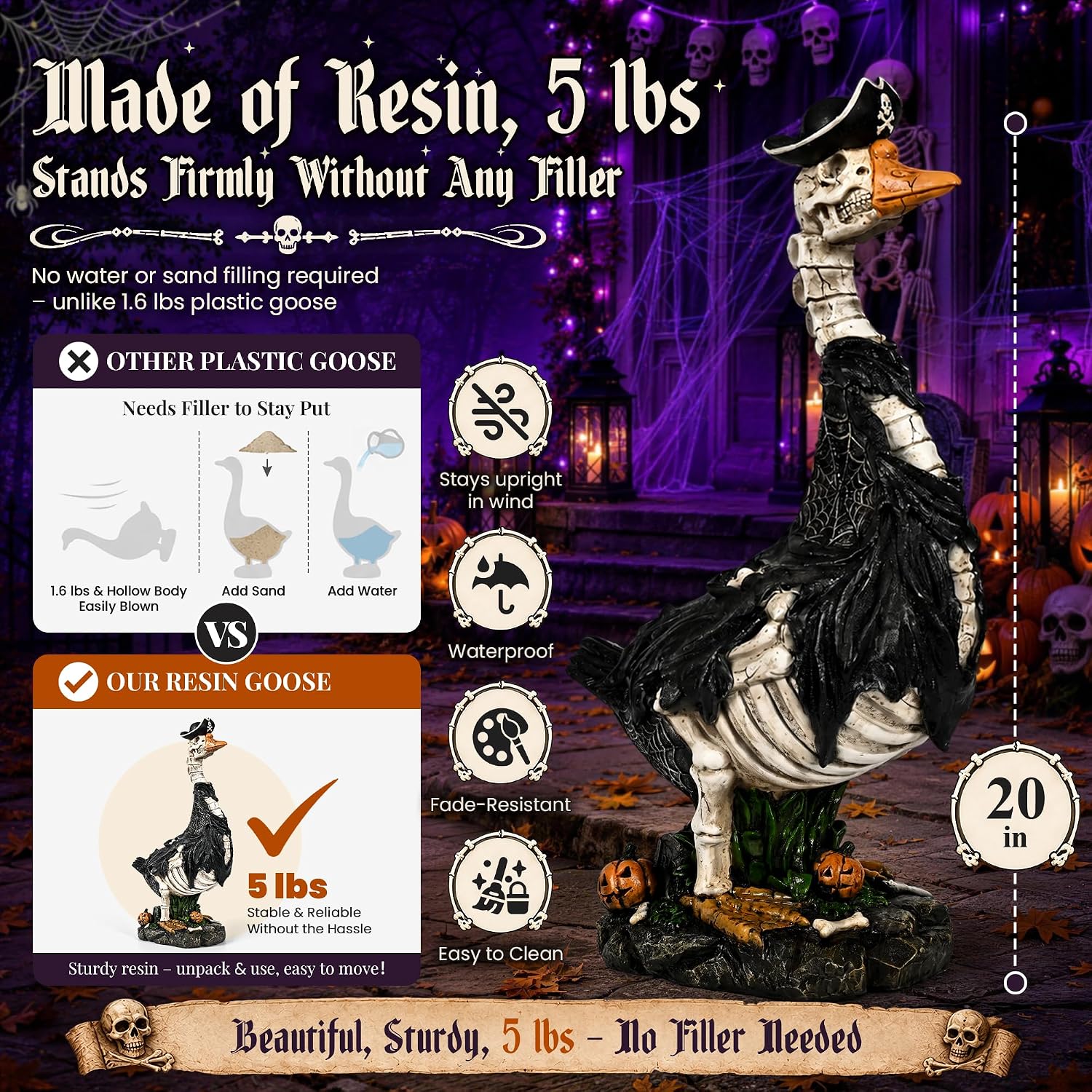 Thumbnail 2 de GIGALUMI 20-Inch Halloween Skeleton Porch Goose Resin Statue