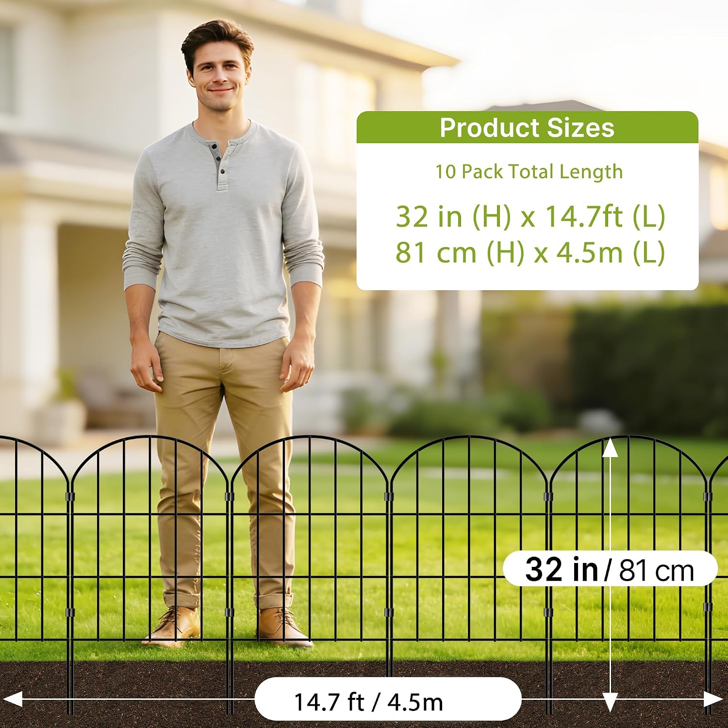 Detalle de Thealyn Decorative Garden Fence 81cm H x 45cm W (4.5m total, 10 panels) – No Dig Outdoor Border