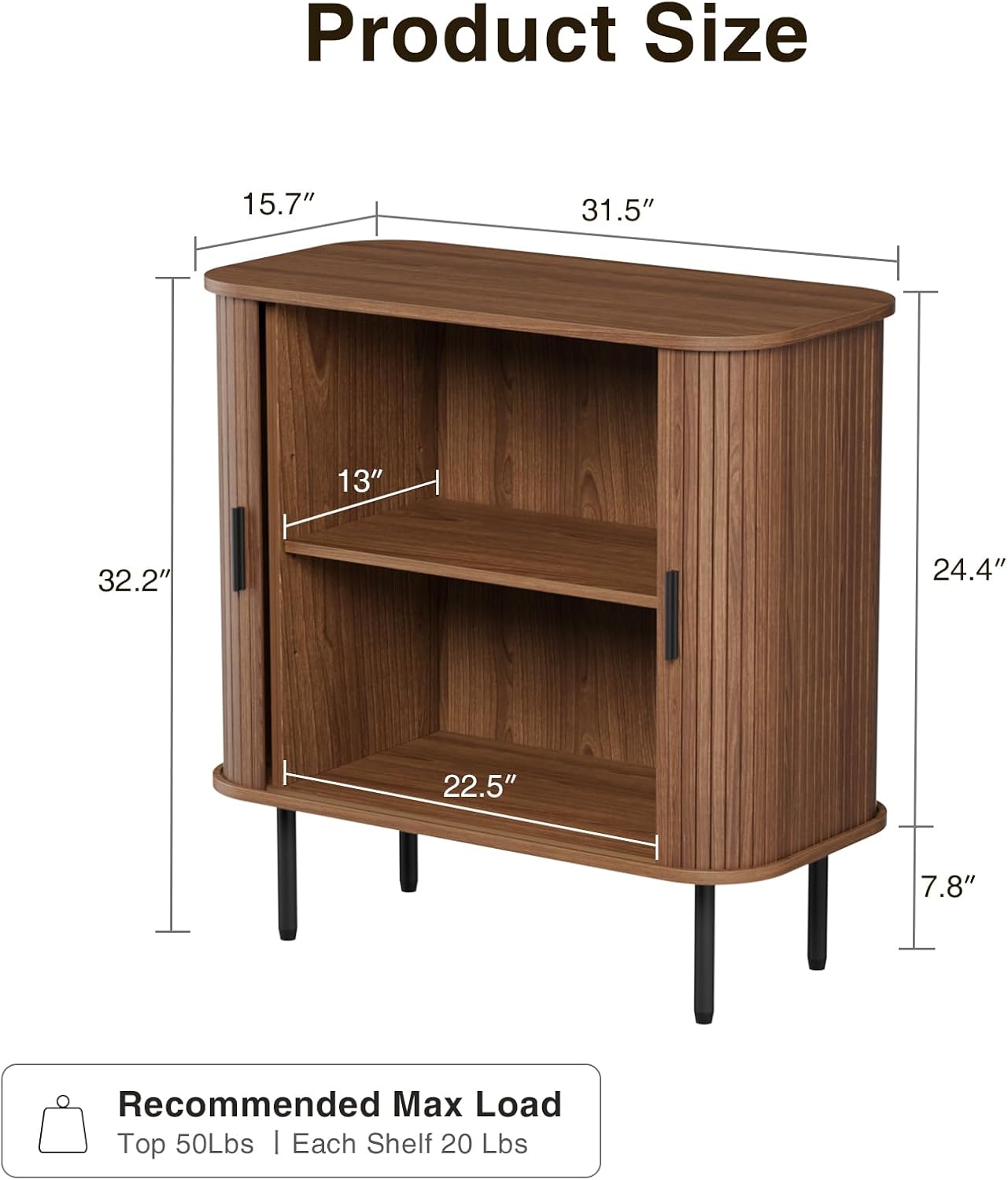 Thumbnail 1 de BonVache J1S0011 Fluted Sideboard Cabinet, Walnut, Sliding Doors