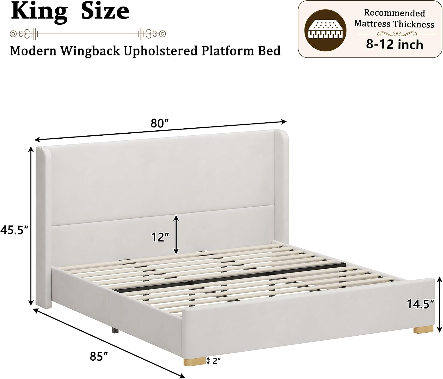 Detalle de Merax 2-Piece King Upholstered Platform Bed Set with Storage Bench, Cream Velvet