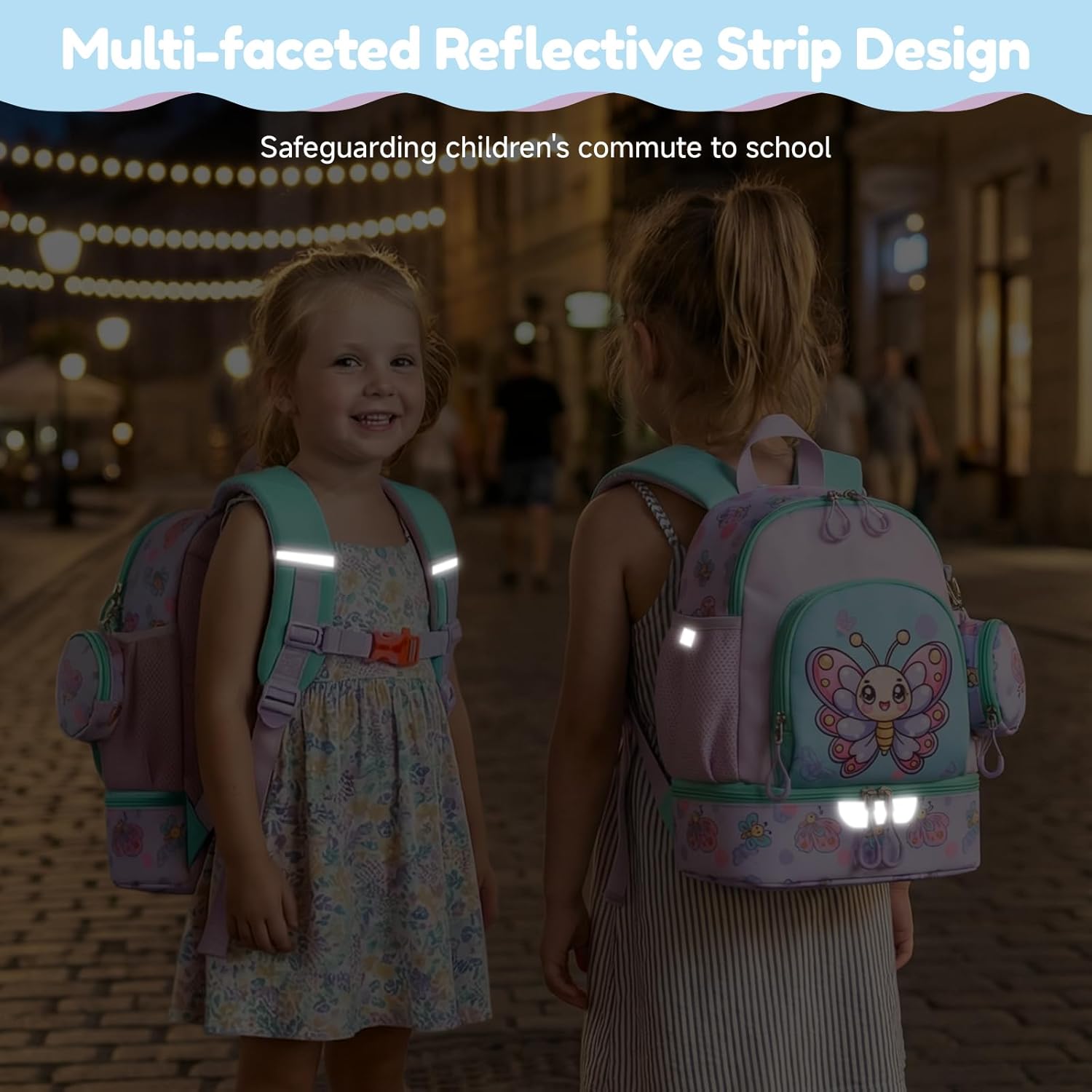 Detalle de PROTAURI Sac à Dos Enfant Maternelle Papillon – Cartable École avec Compartiment Isotherme et Sangle de Poitrine