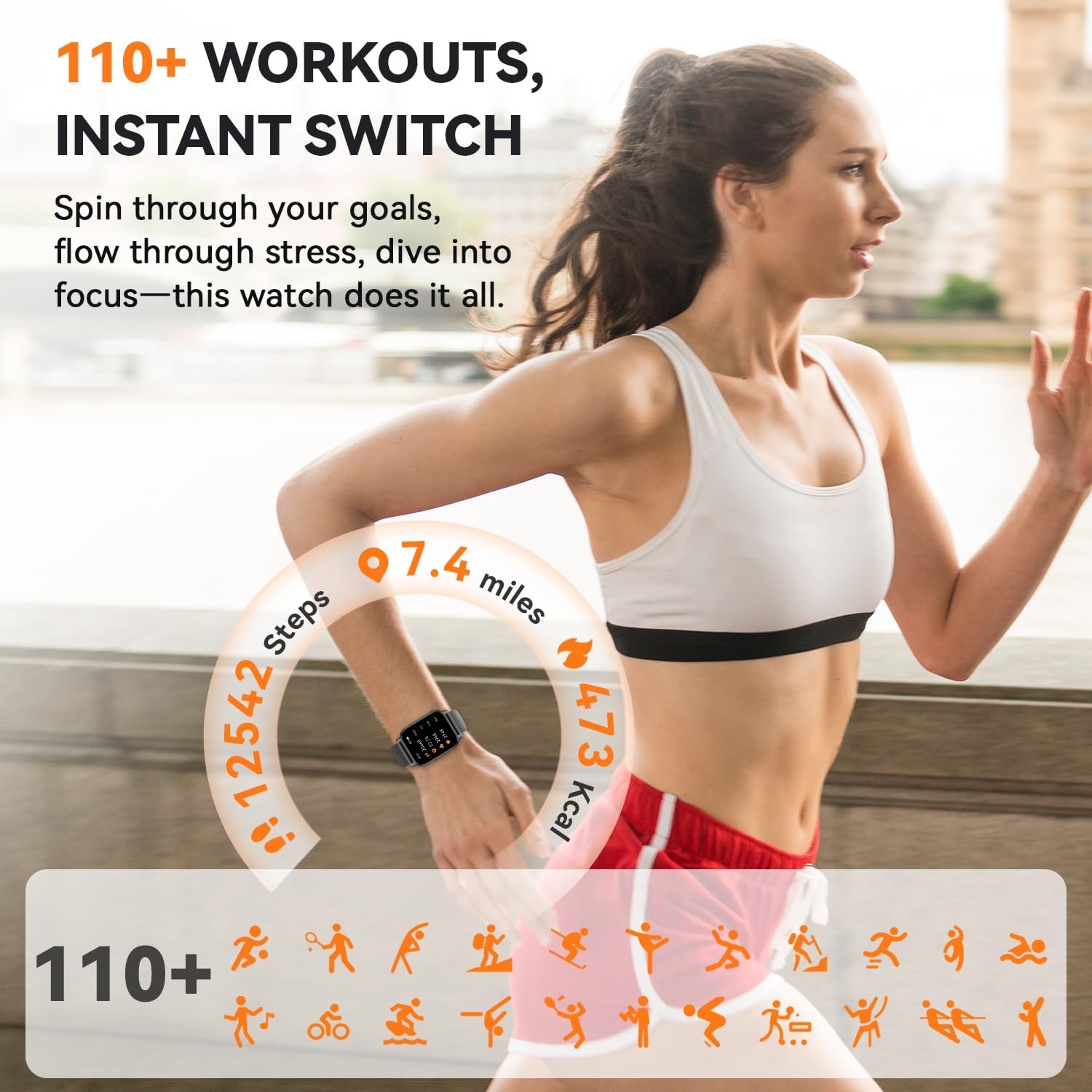 Thumbnail 4 de Smart Watch for Women and Men with 1.85" HD Screen, 112 Sports Modes, IP68 Waterproof, Bluetooth Calling
