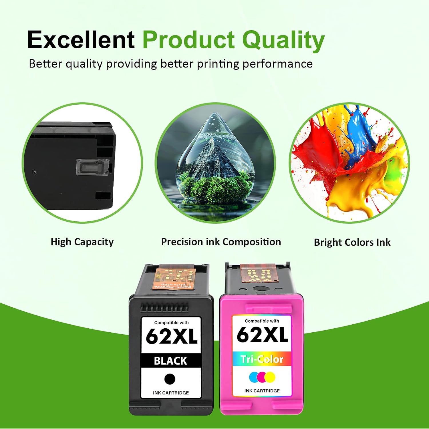 Detalle 1 de Toner H-Party 62 62XL Ink Cartridge Combo Pack, Black and Tri-Color