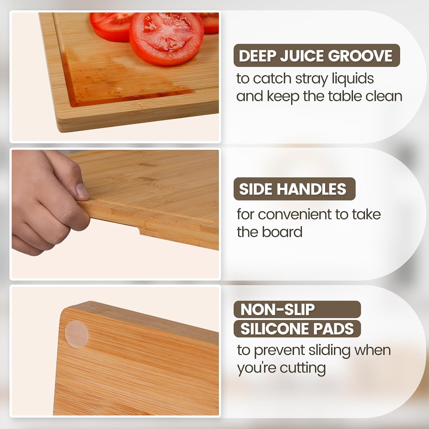 Detalle 2 de Kikcoin Bamboo Cutting Board 17x11.3" ⚙