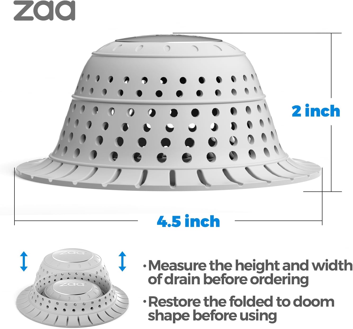 Thumbnail 5 de zaa CA-DPT-1P-G-0221 Collapsible Silicone Bathtub Drain Hair Catcher, Light Grey