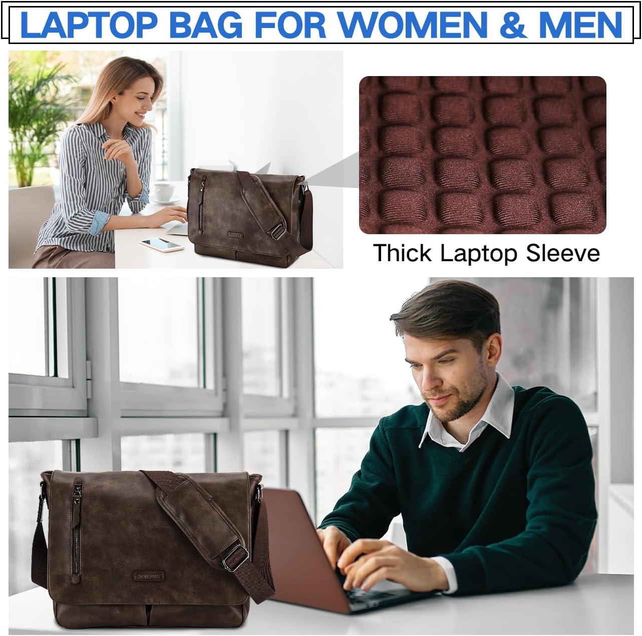 Thumbnail 5 de VX VONXURY Umhängetasche für Laptop bis 14 Zoll (veganes Leder) – Messenger Bag für Arbeit und Schule