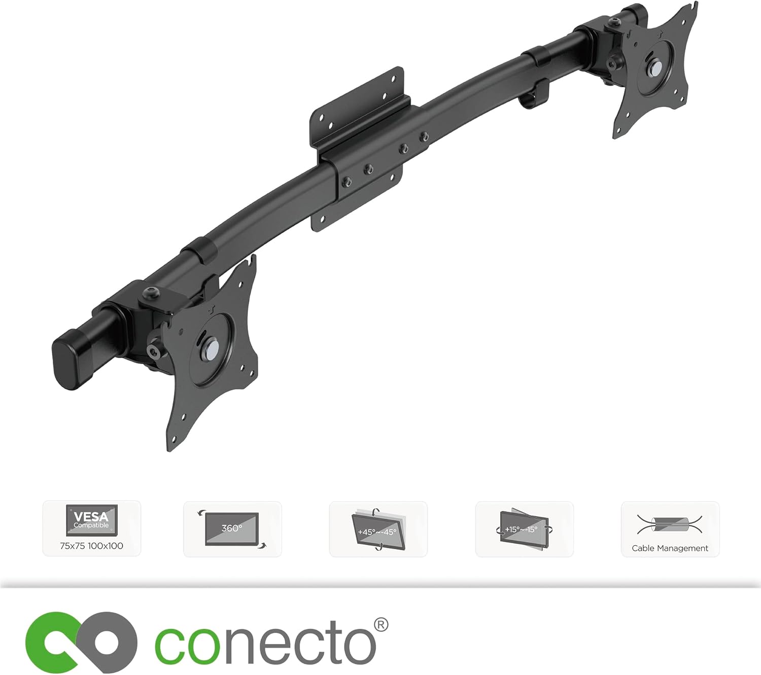Detalle de conecto Adaptateur double écran pour 2 moniteurs mural (VESA 75x75/100x100) inclinable et pivotant, charge max 10 kg