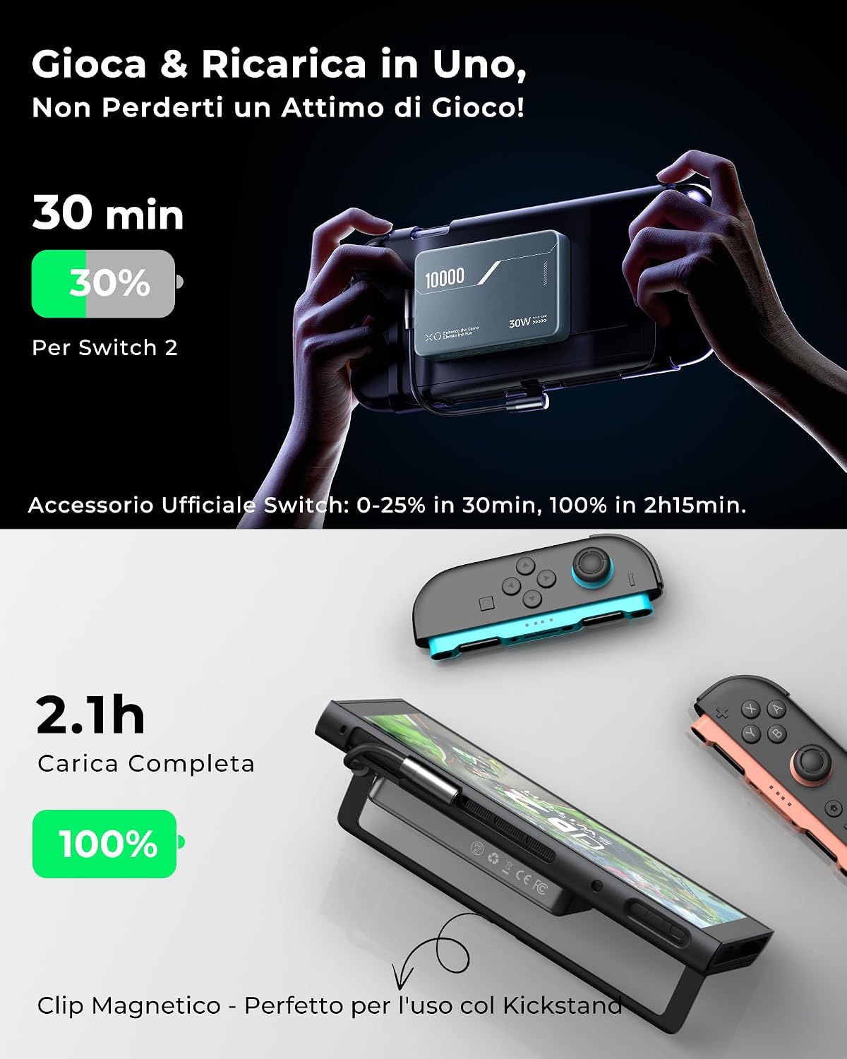 Detalle de Antank B5 10000mAh Power Bank magnetica per Nintendo Switch 2 e iPhone – ricarica 30W PD