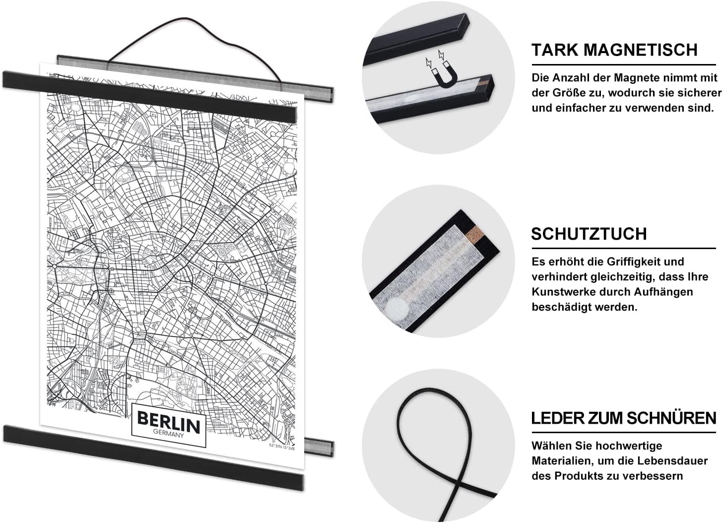 Detalle de Benjia 4er Set magnetische Posterschienen für A2-Poster (42 cm), Schwarz