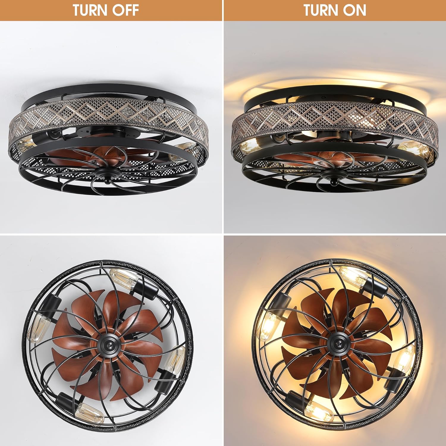 Thumbnail 5 de SHIHOT 6202 Low-Profile Caged Ceiling Fan with Light, Remote and Reversible Airflow