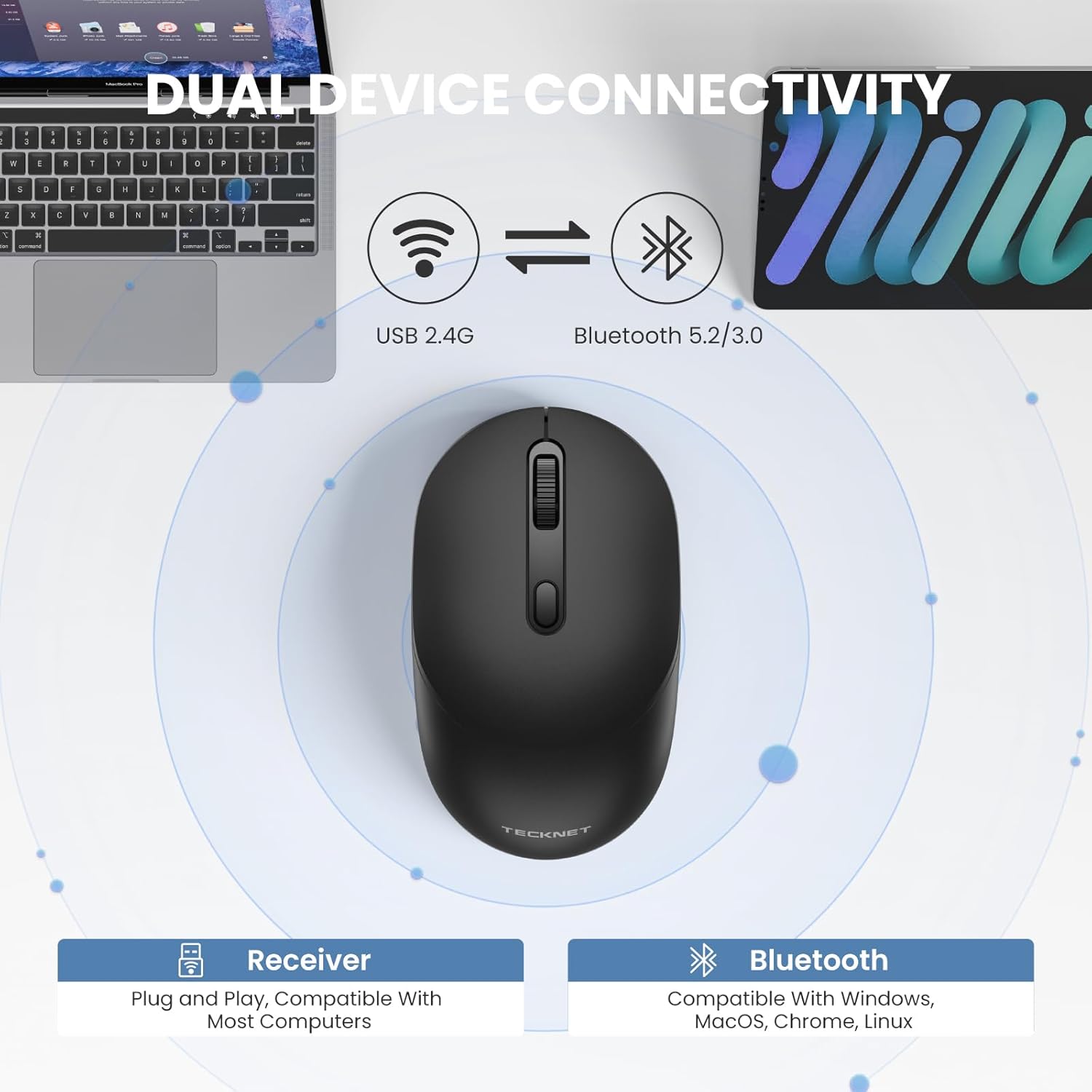 Detalle 2 de TECKNET Wireless Mouse 1600 DPI Bluetooth