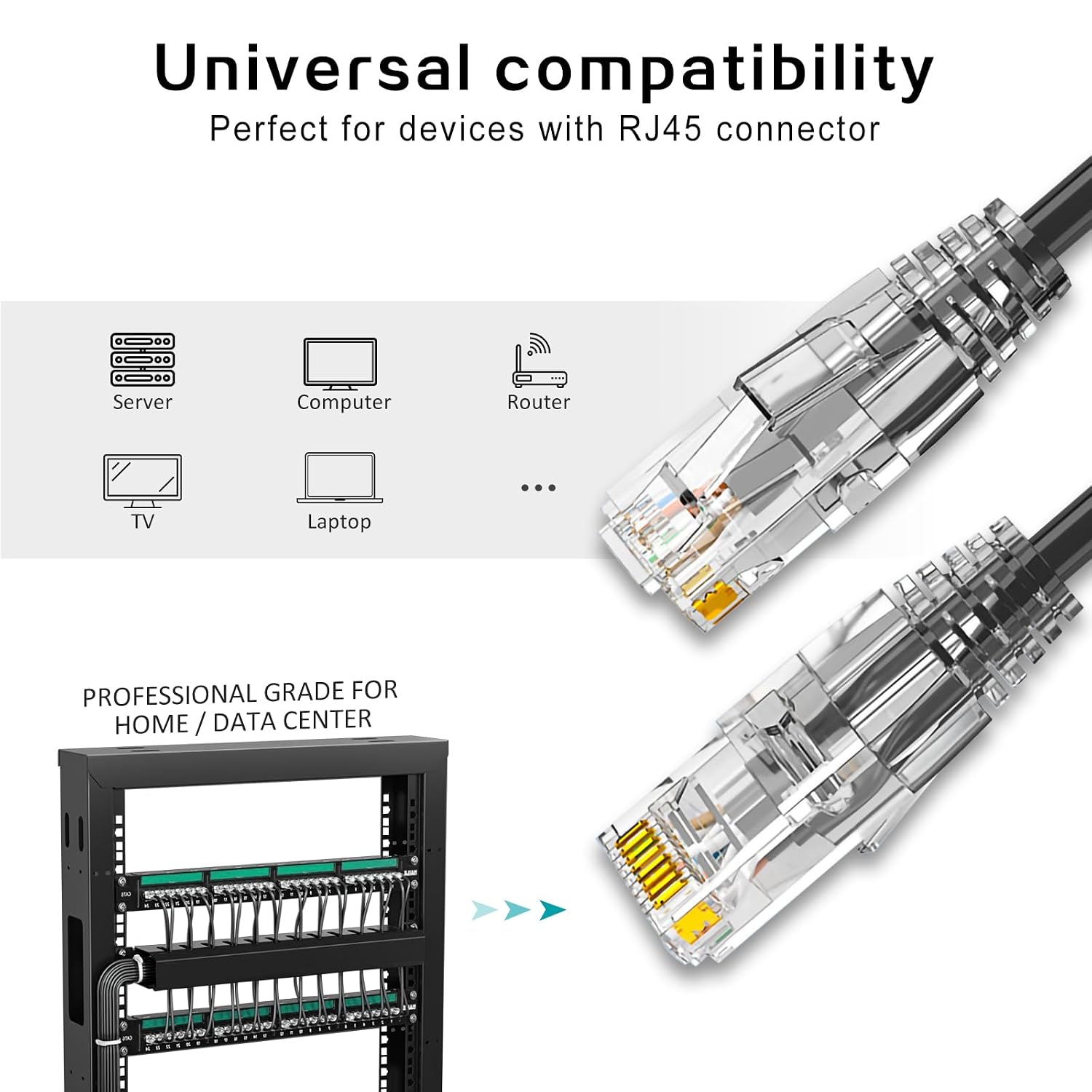 Detalle 2 de Ercielook Cat6a Patchkabel 0,15 m (12er-Set) – RJ45 Ethernet für 10 Gbps bis 550 MHz