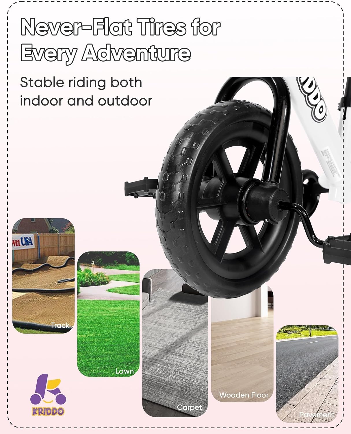 Thumbnail 6 de KRIDDO 2-in-1 Kids Tricycle and Toddler Balance Bike (2 Year Old) — Detachable Pedals & Stowable Training Wheels, White