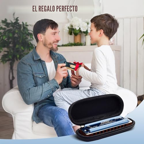 Detalle de East Top Armónica diatónica en C T008K con estuche azul — 10 agujeros, para adultos y principiantes