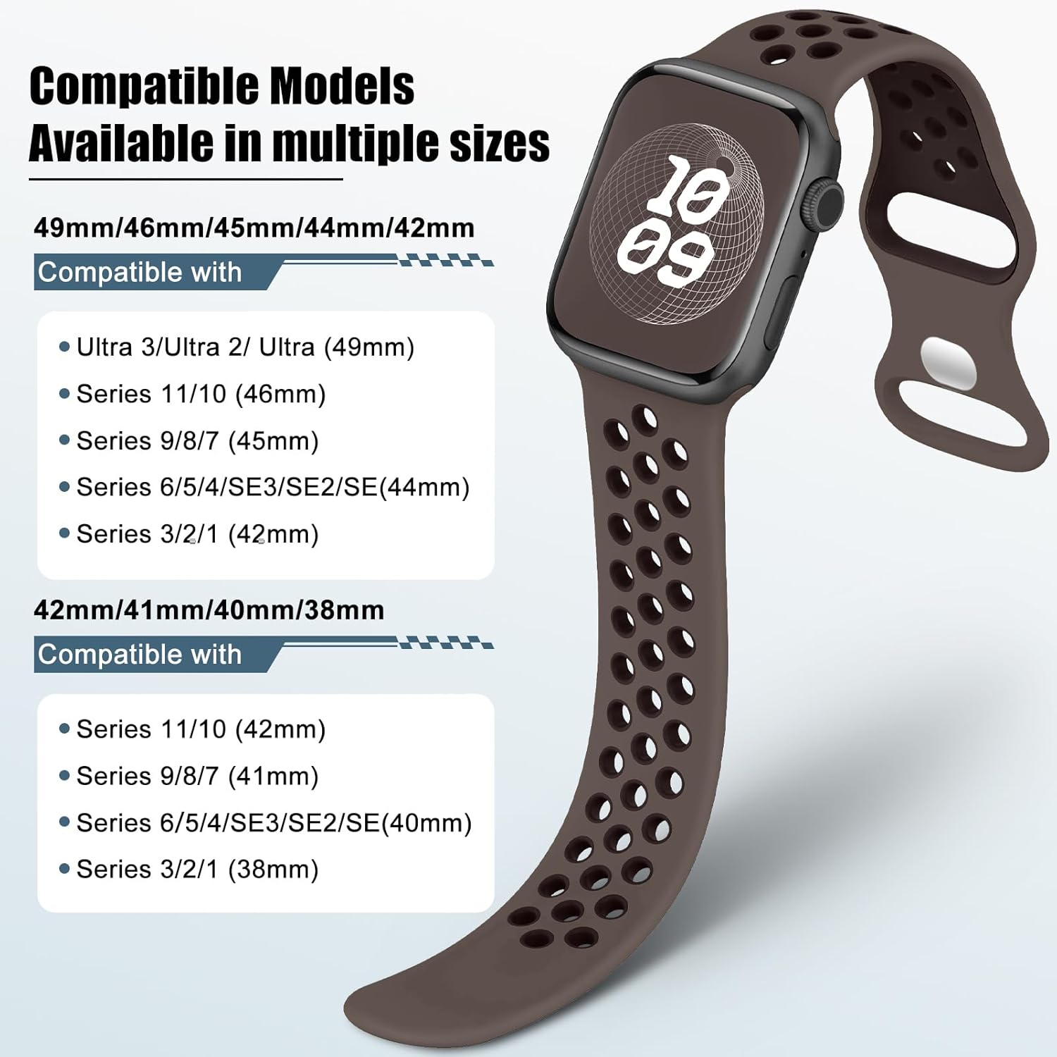 Thumbnail 2 de Yoohoo Breathable Silicone Sport Strap (Multi Holes) for Apple Watch 38–49mm in Brown