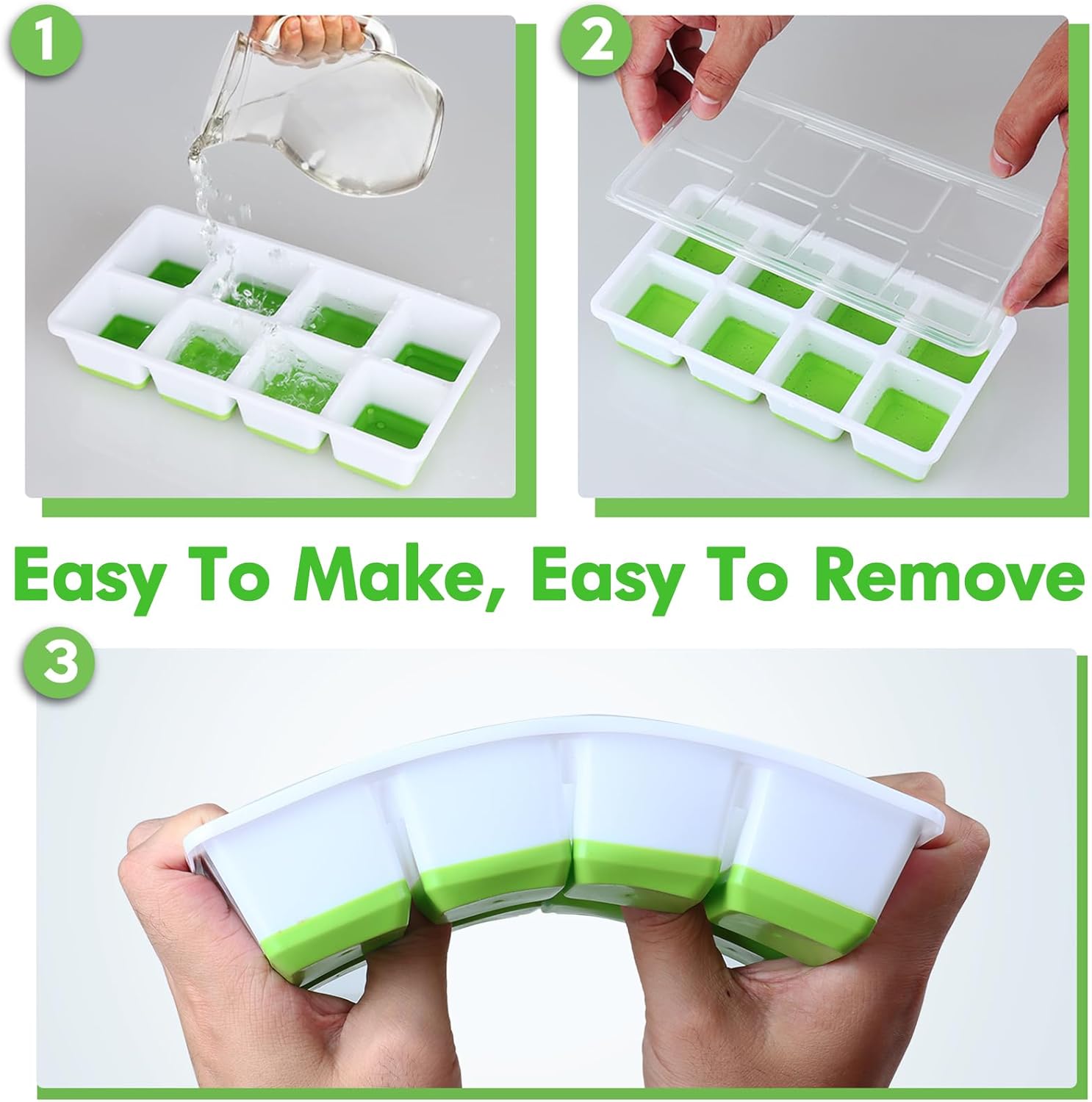 Thumbnail 1 de JRISBO Large Ice Cube Moulds: 4.5cm Square Ice Trays with Lids, Set of 4