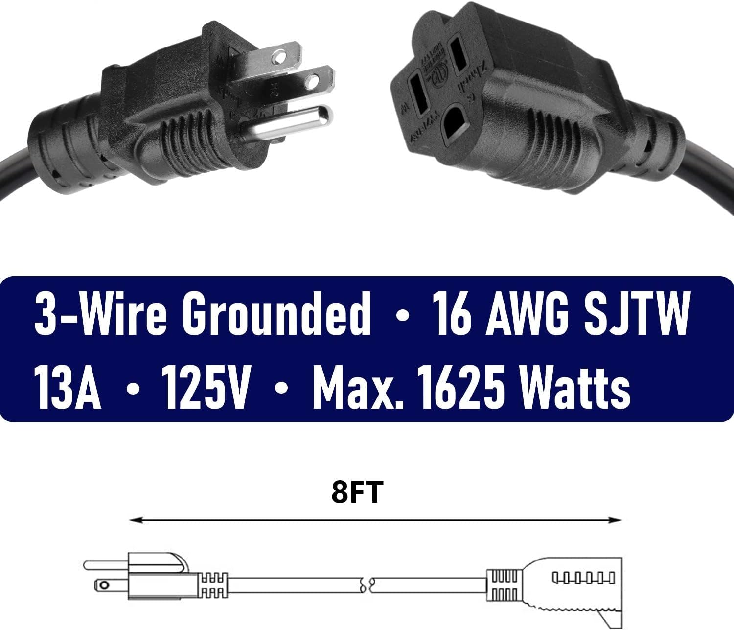 Detalle 2 de Belllights B505-4 8-Foot 16 AWG 3-Prong Extension Cords, 4-Pack