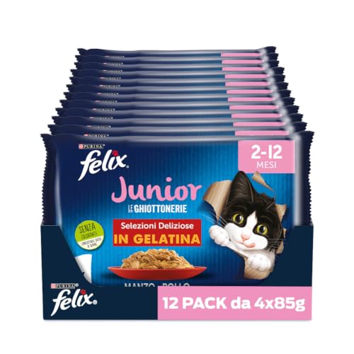 Detalle de Felix Le Ghiottonerie Junior: Cibo Umido per Gatti, 48 Bustine da 85 g – Mix