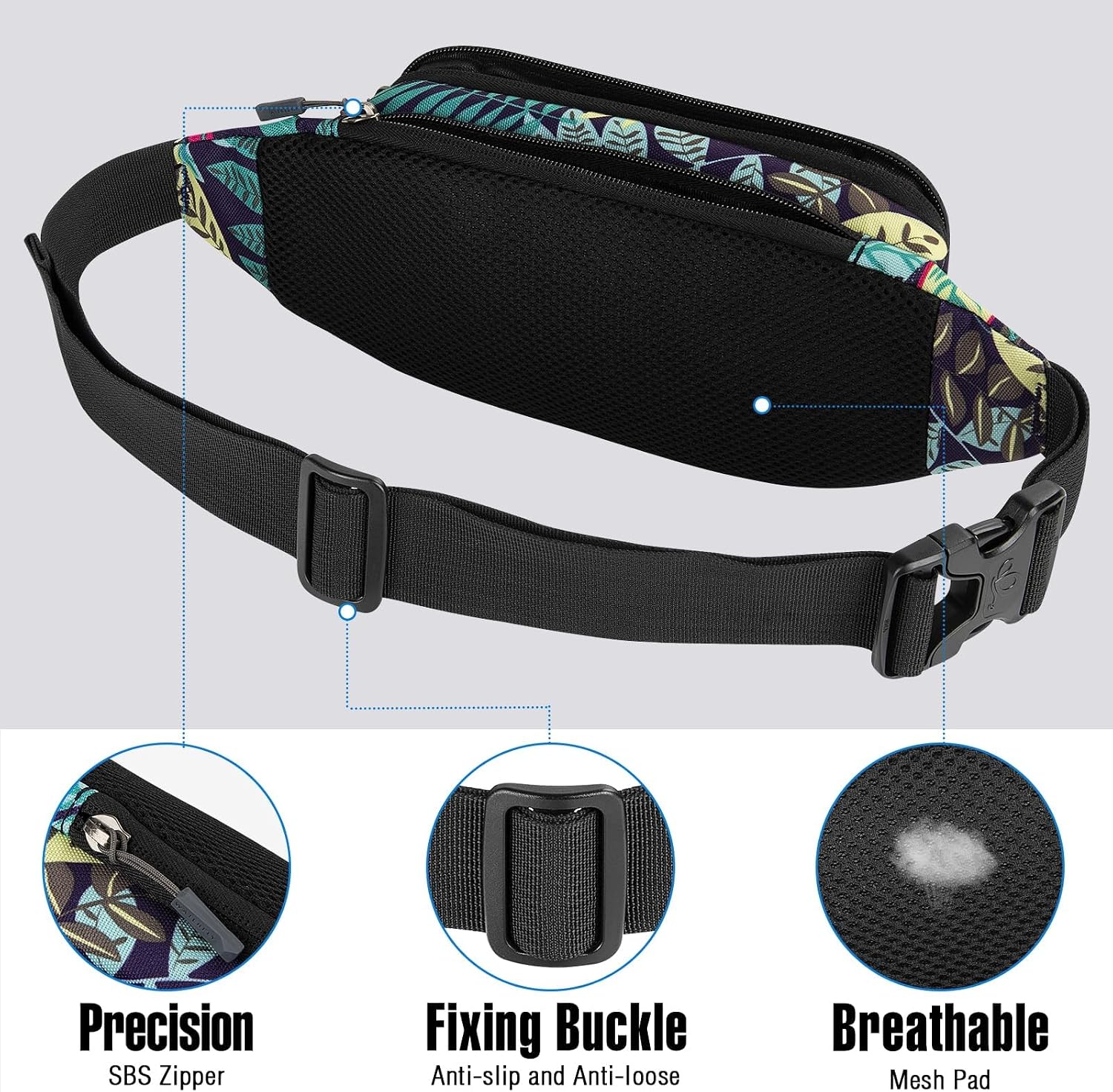 Detalle de WATERFLY Bauchtasche/Hüfttasche für Herren & Damen – kleine Gürteltasche mit Verlängerungsgurt, Outdoor & Reise