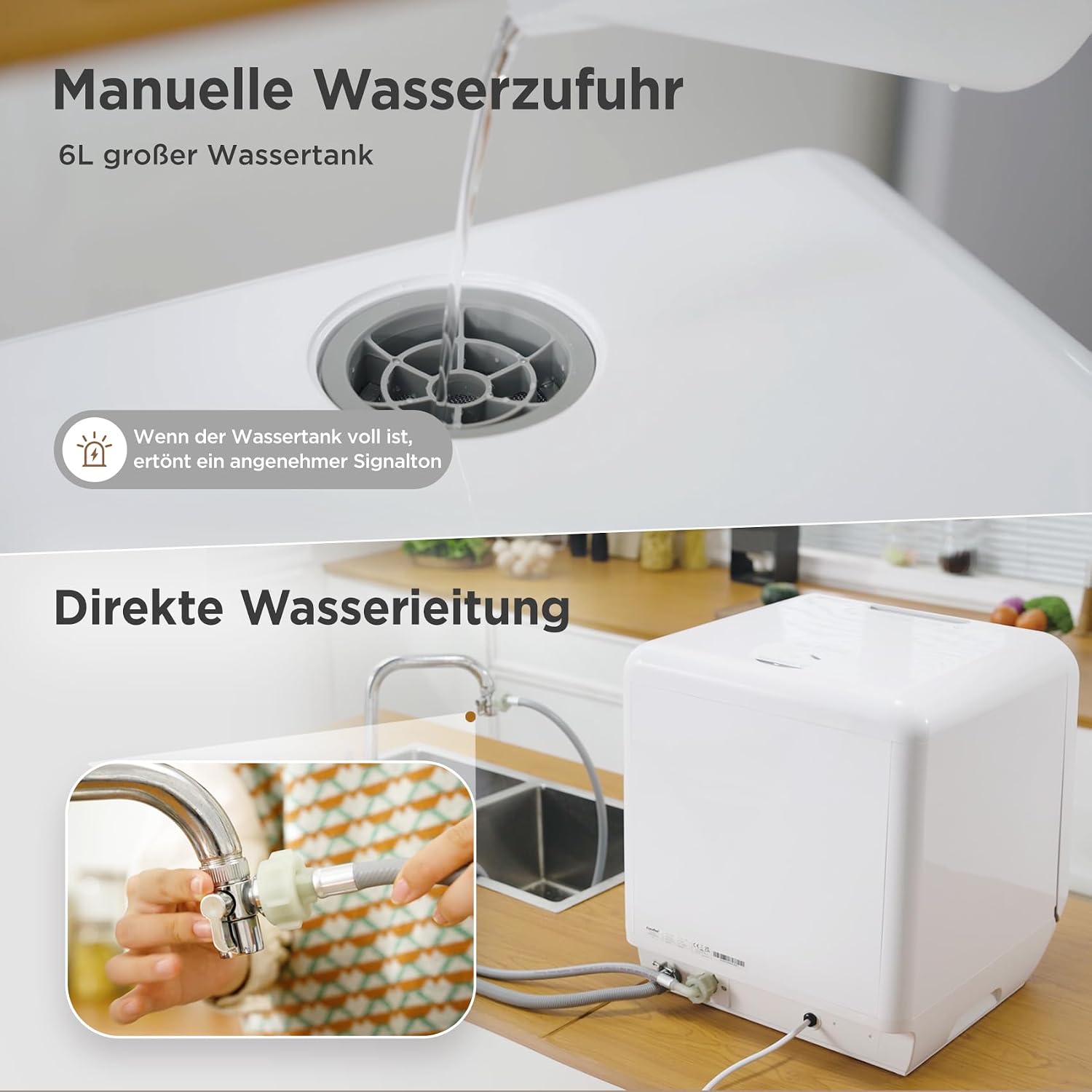 Detalle de Midea Mini Tischgeschirrspüler 3 Maßgedecke mit Wassertank oder Wasseranschluss – kompakt, flexibel, vernetzt