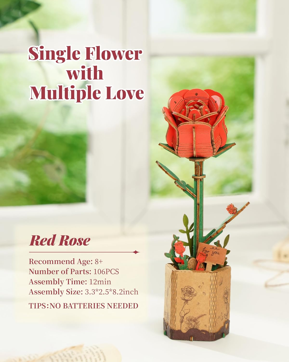 Thumbnail 1 de Rolife Puzzle 3D en bois Bouquet de fleurs « Fleur éternelle » (Rose rouge)