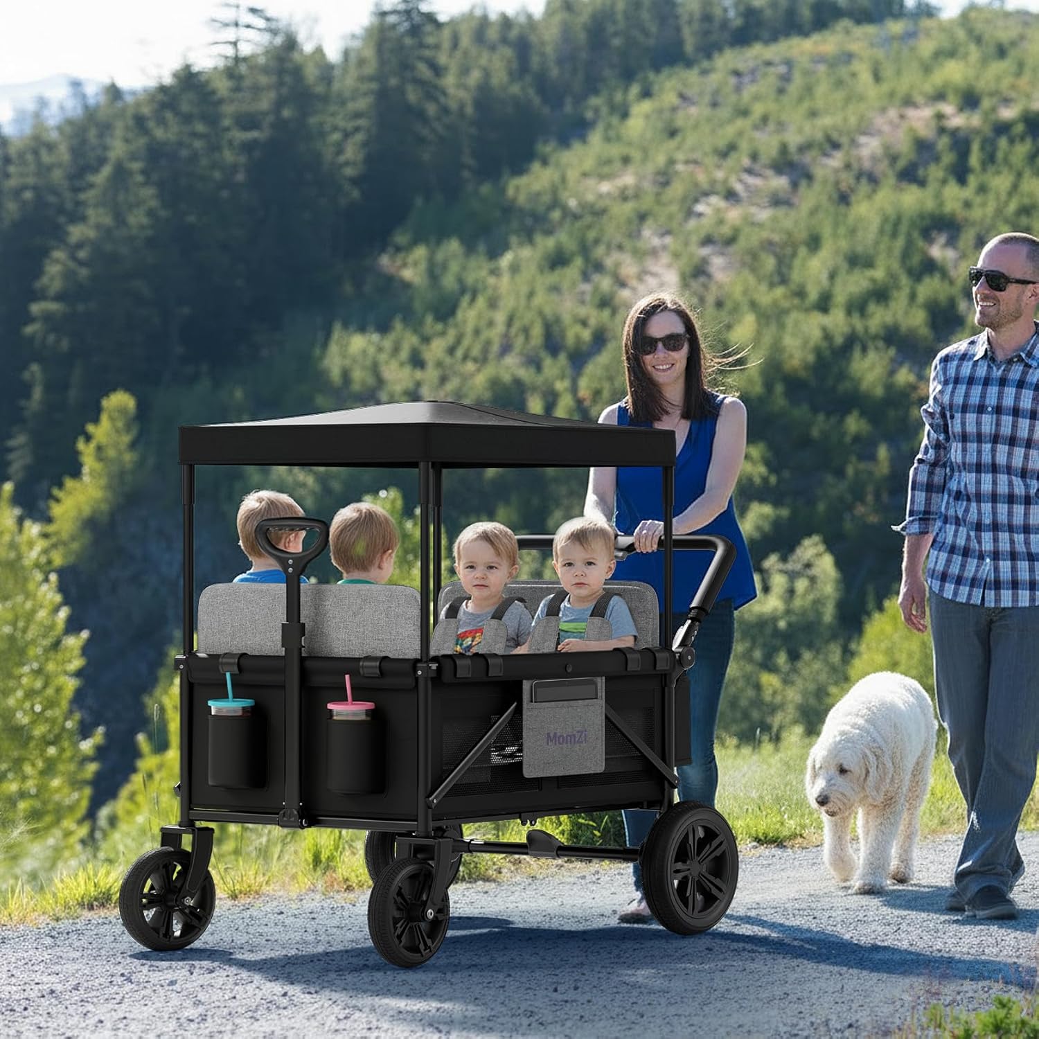 Thumbnail 1 de MomZi 4-Seat Kids Stroller in Black — Flexible Foldable Ride for Bigger Families