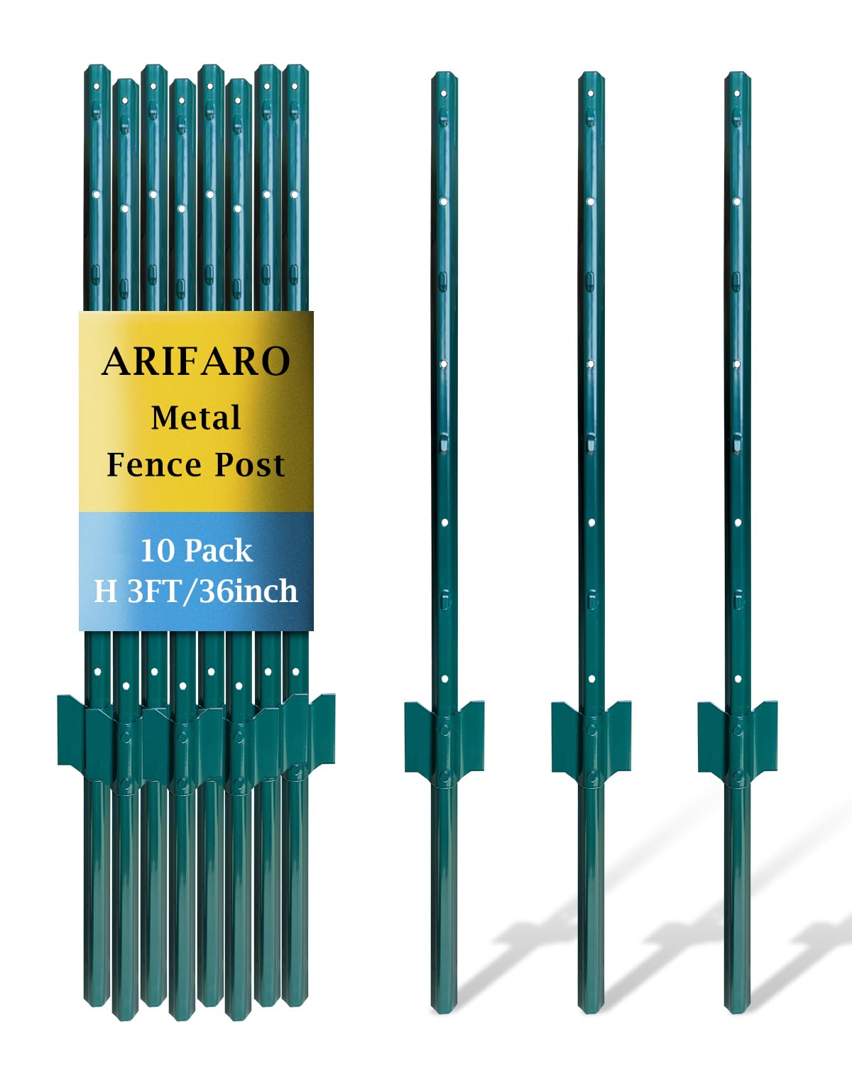 Thumbnail 6 de ARIFARO 121cm / 4ft Metal Fence Posts (Pack of 10) for Wire Fencing