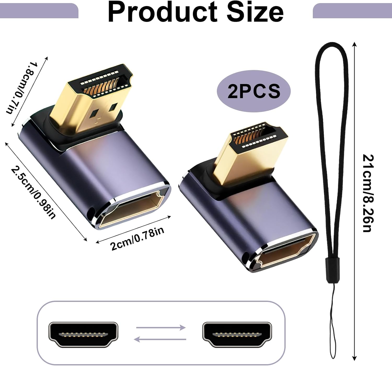Thumbnail 1 de JUGCUT 2Pcs 8K HDMI 90 Degree Adapter – Right-Angle HDMI 2.1 (48Gbps) with LED Indicator