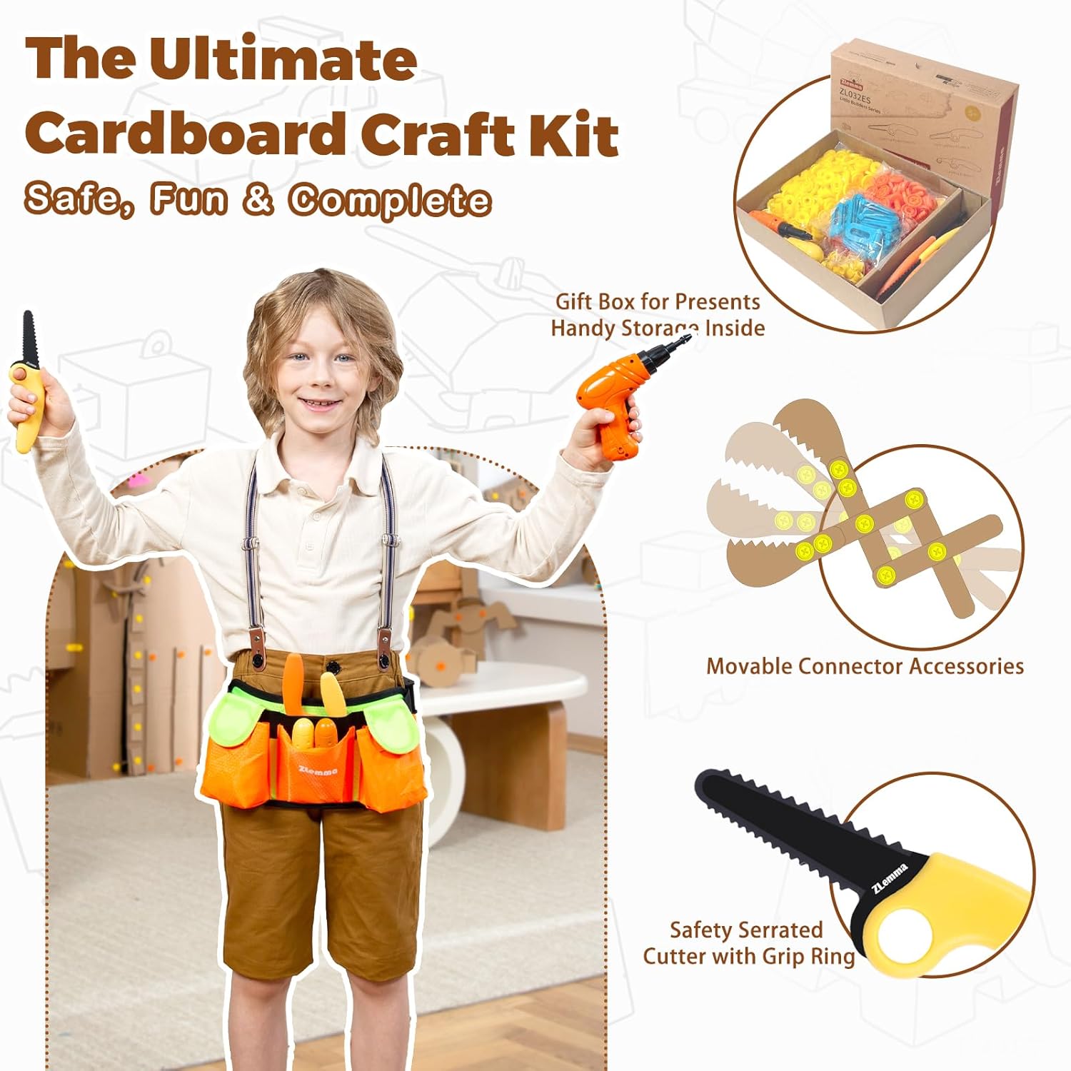 Thumbnail 4 de ZLemma Cardboard Construction Kit – 401 PCS Kids DIY Build Set with Safe Serrated Cutter, Crease Roller, Screws & Nuts