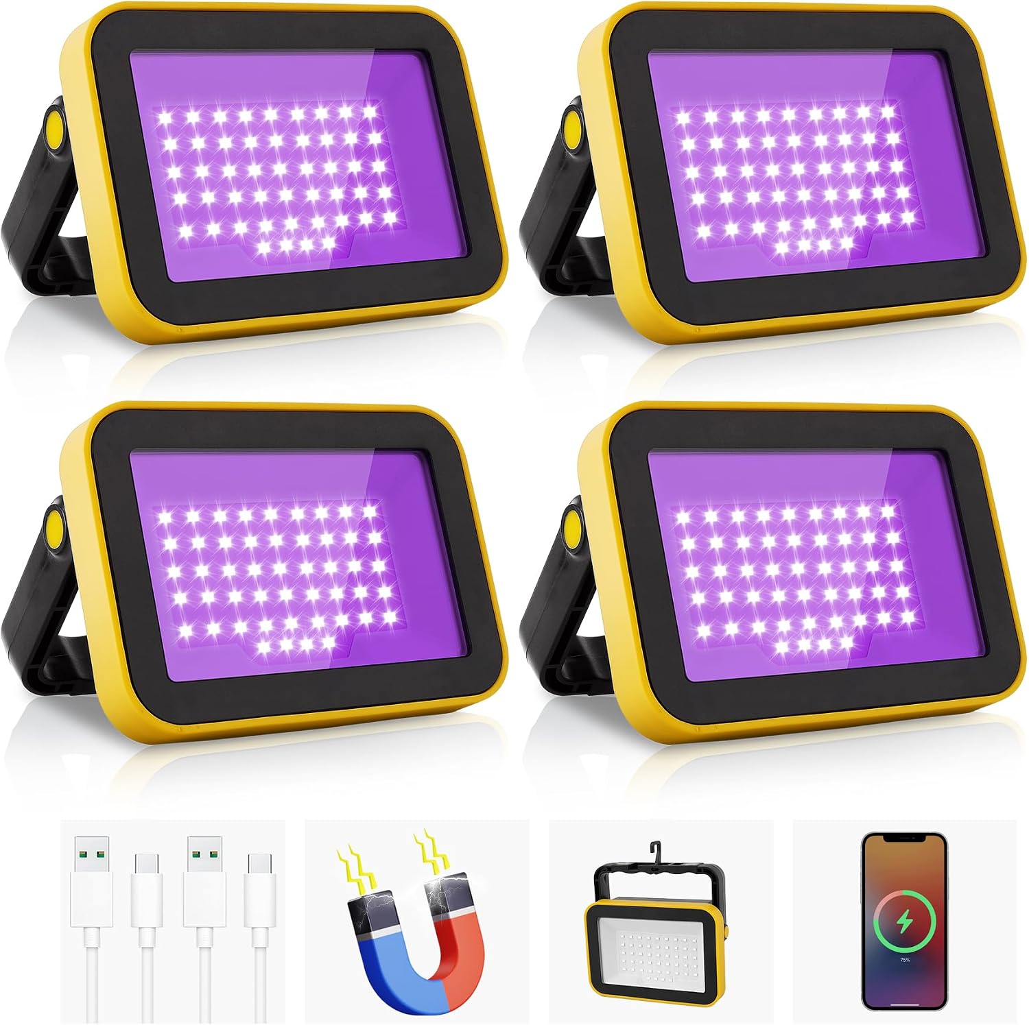 Detalle de CREPOW cc349e06-796b-42bc-b8c7-984228c401bf Rechargeable LED Black Light, 4-Pack