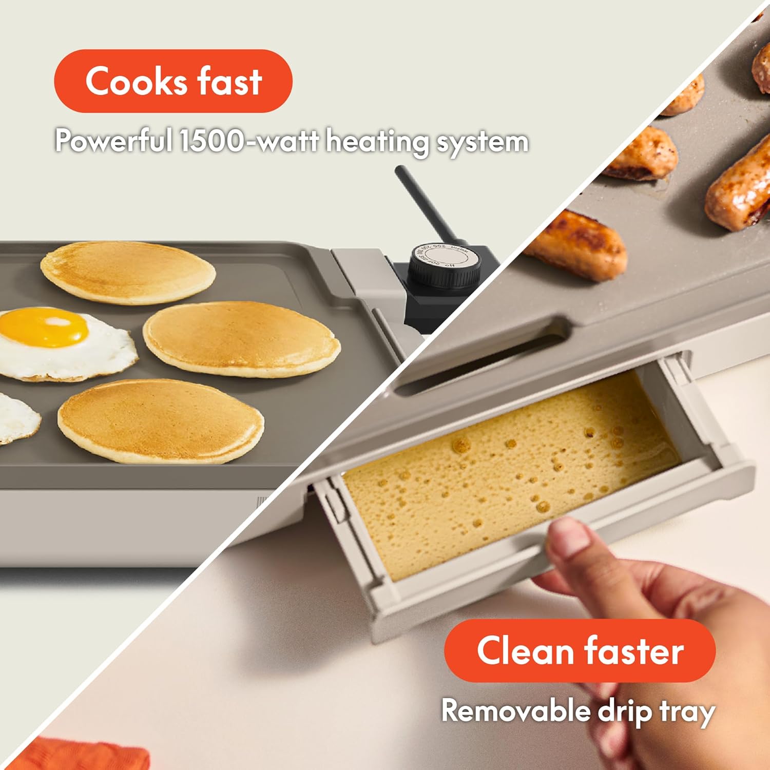 Detalle de bella 12" x 22" Electric Griddle with EverGood™ Ceramic Nonstick Coating and Removable Temperature Probe